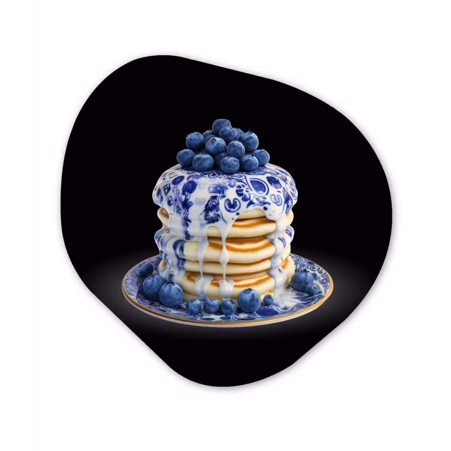 Pannenkoeken - Blauwe Bessen - Bord Wandcirkel Organisch Aluminium middel -3d