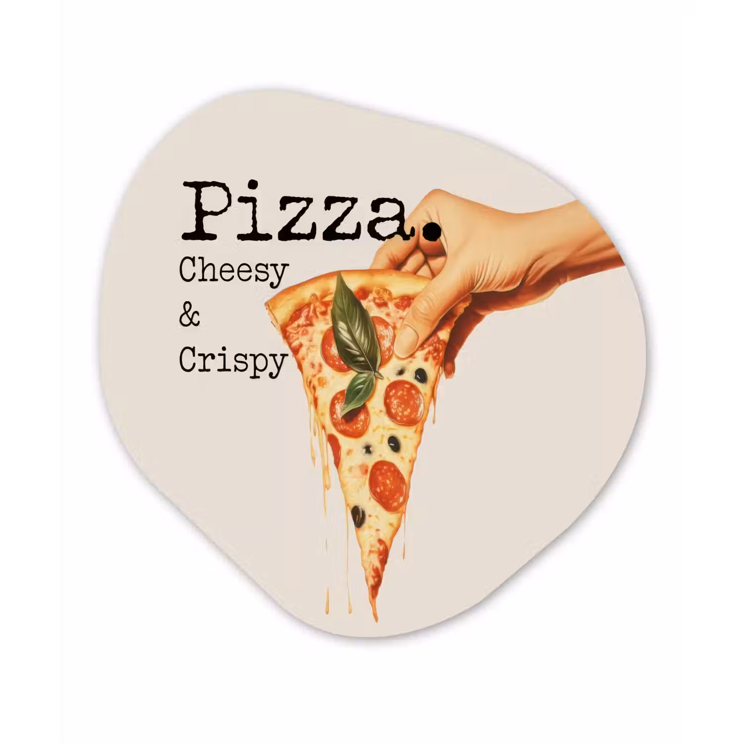 Pizza - Kaas - Pepperoni Wandcirkel Organisch Aluminium middel -3d