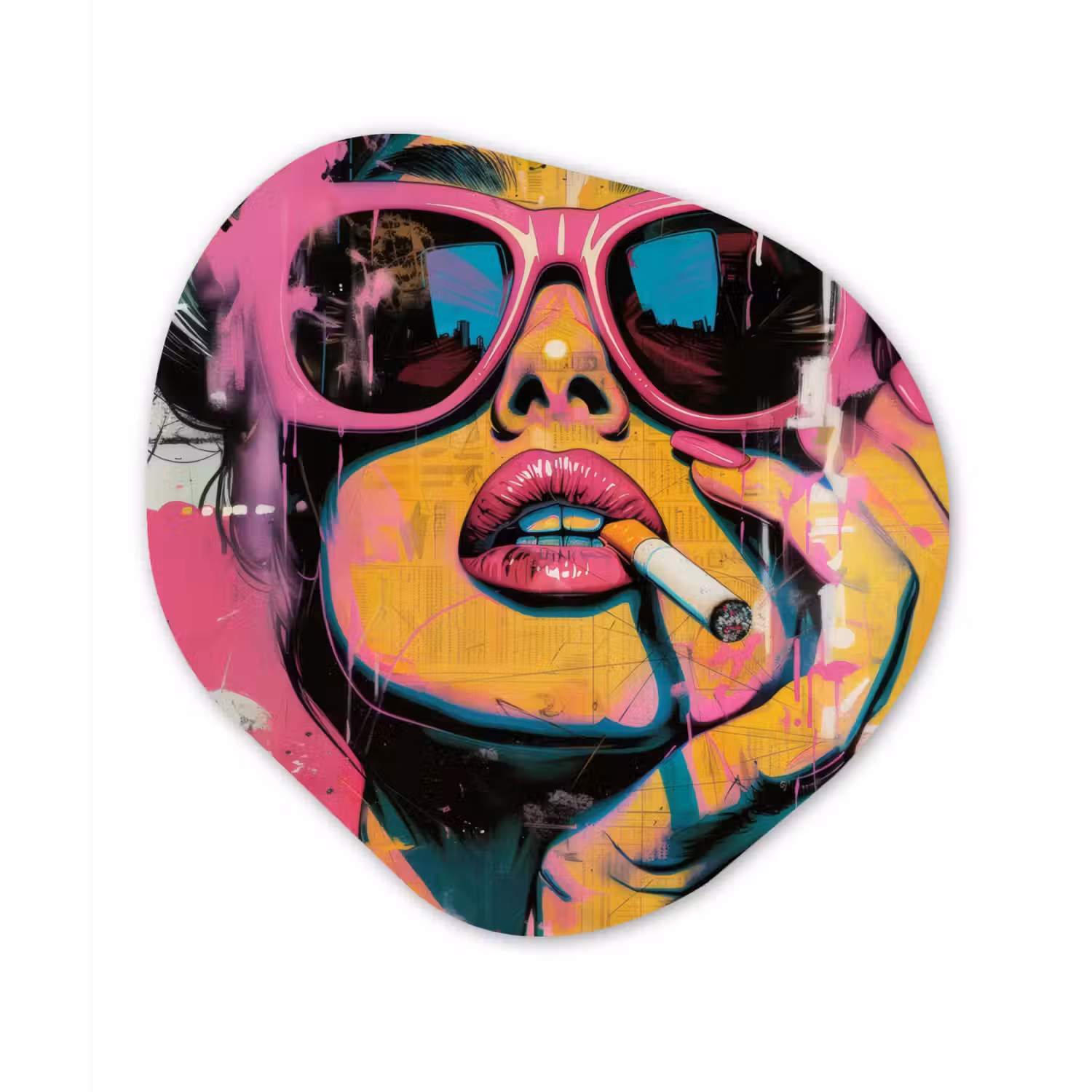 Portret - Vrouw - Abstract - Zonnebril Wandcirkel Organisch Aluminium middel -3d