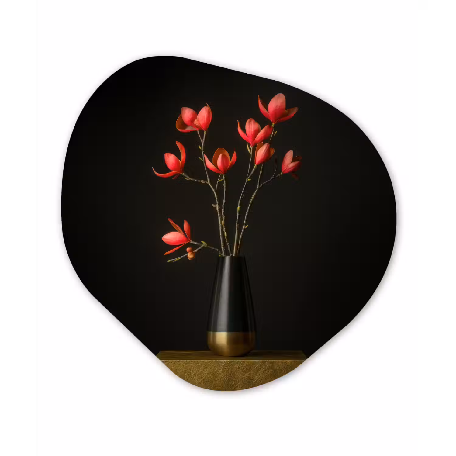 Rode - Bloemen - Vaas Wandcirkel Organisch Aluminium middel -3d