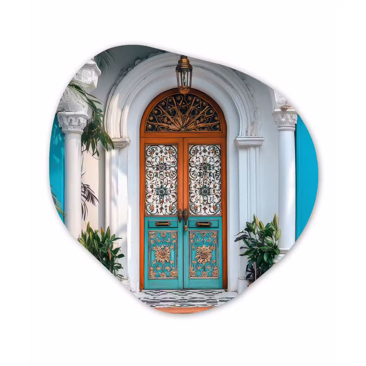 Zuilen - Sierlijke - Deur - Blauw Wandcirkel Organisch Aluminium middel -3d