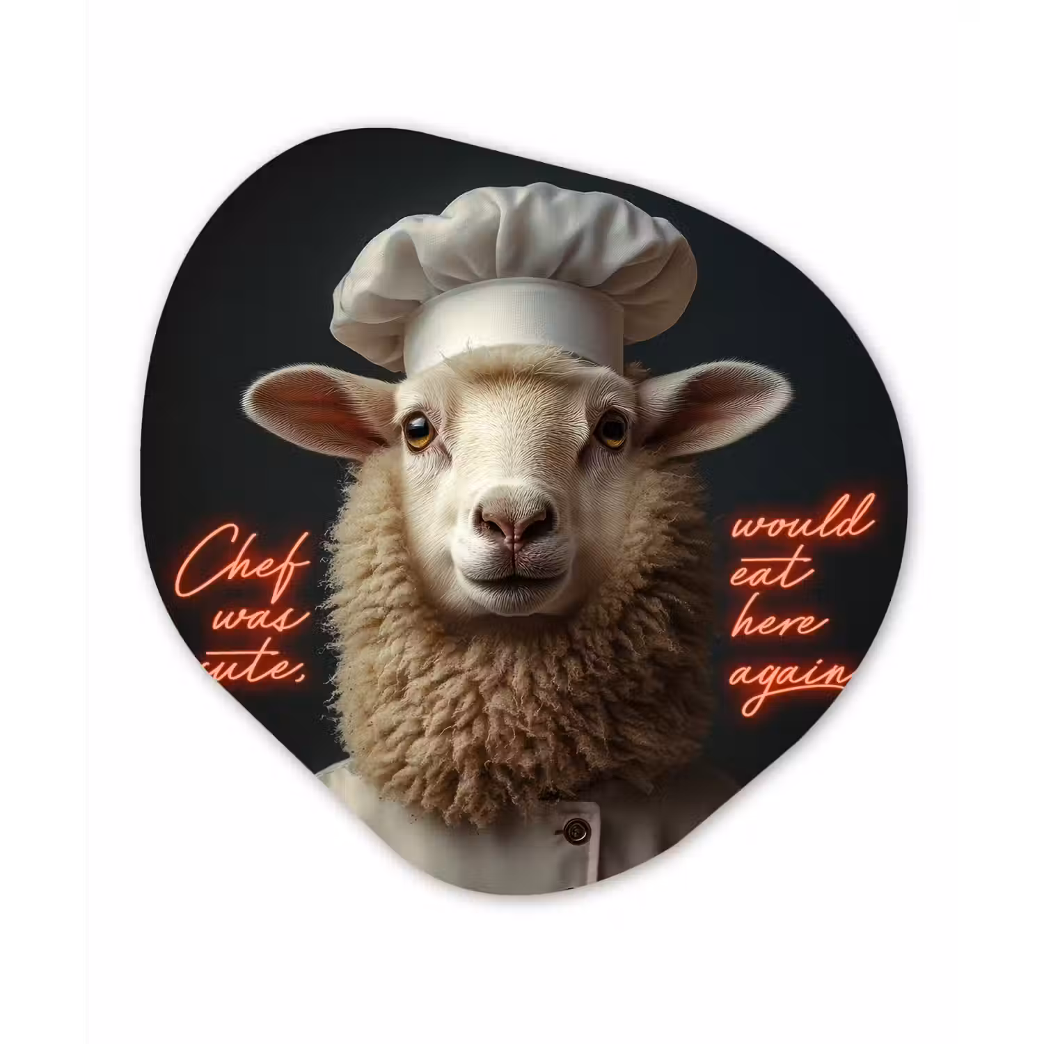 Schaap - Kokskleding - Neon - Quote Wandcirkel Organisch Aluminium middel -3d