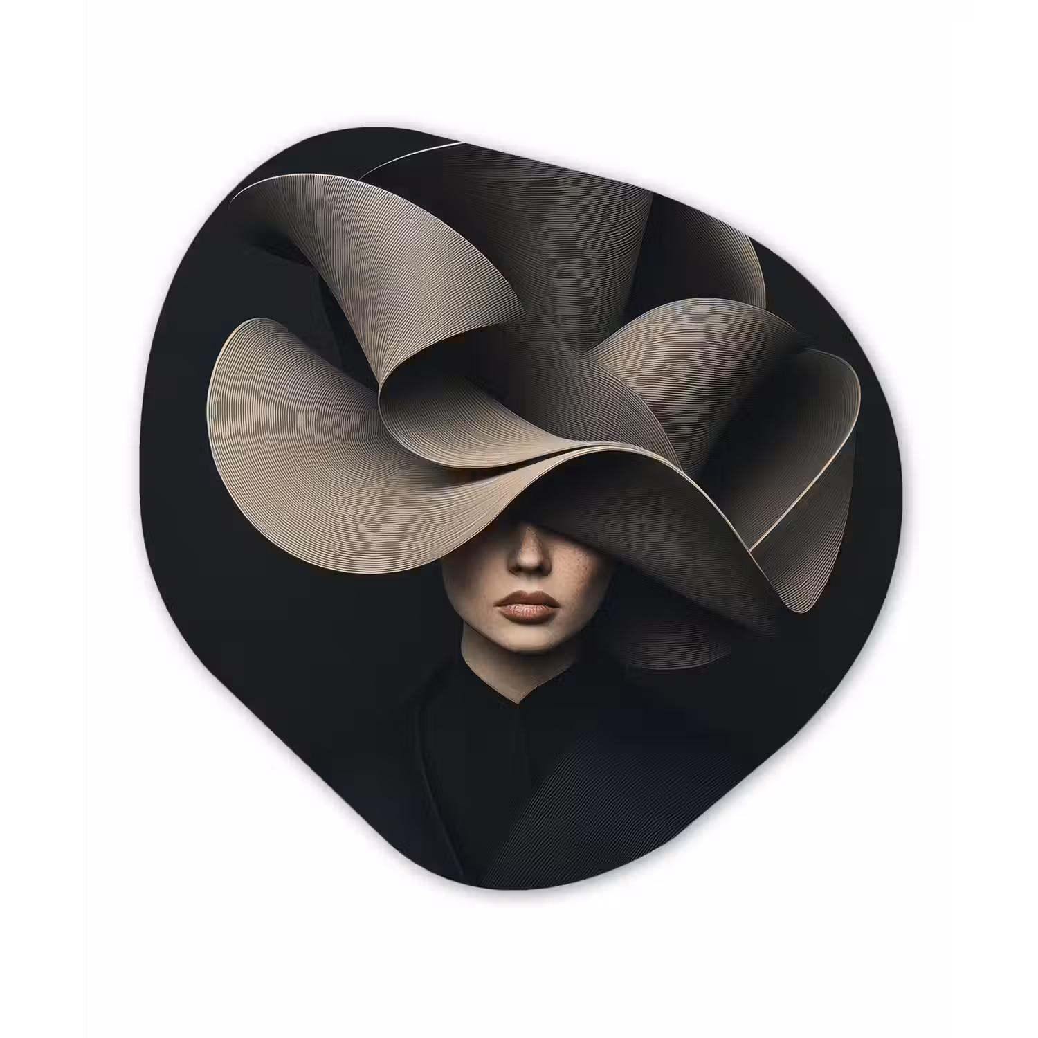 Zwarte - Hoed - Vrouw Wandcirkel Organisch Aluminium middel -3d