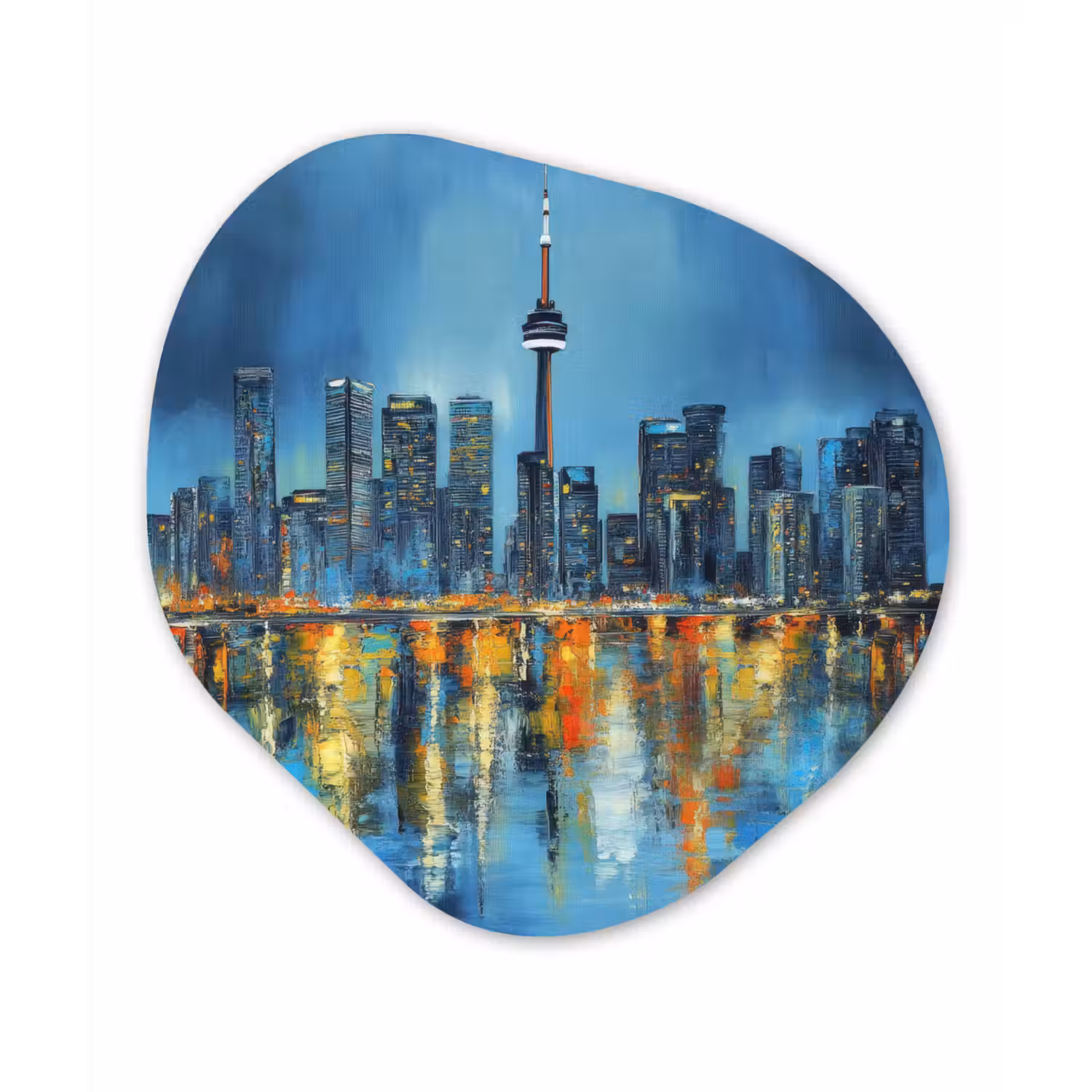 Skyline Toronto - Water - Stadslichten - Toren Wandcirkel Organisch Aluminium middel -3d