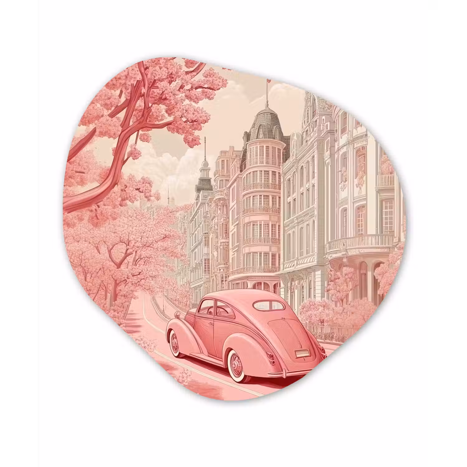 City - Car - Pink Wandcirkel Organisch Aluminium middel -3d