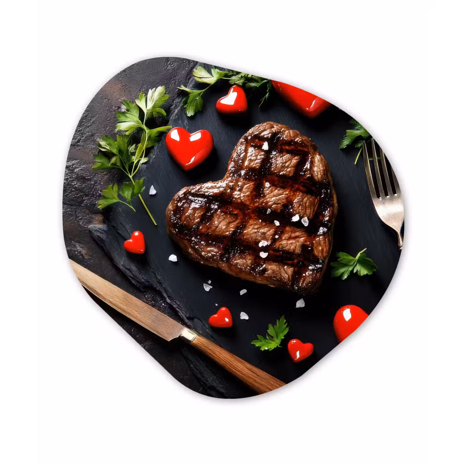 Steak - Hart - Bestek Wandcirkel Organisch Aluminium middel -3d
