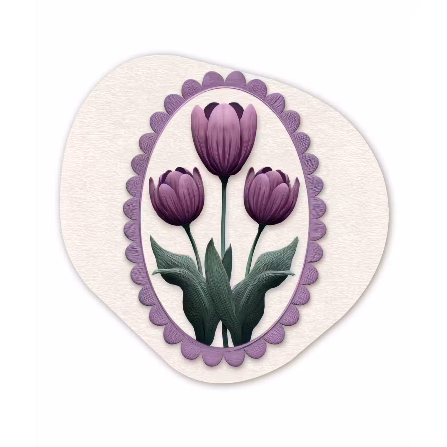Tulpen - Paars - Lijst - Bladeren Wandcirkel Organisch Aluminium middel -3d