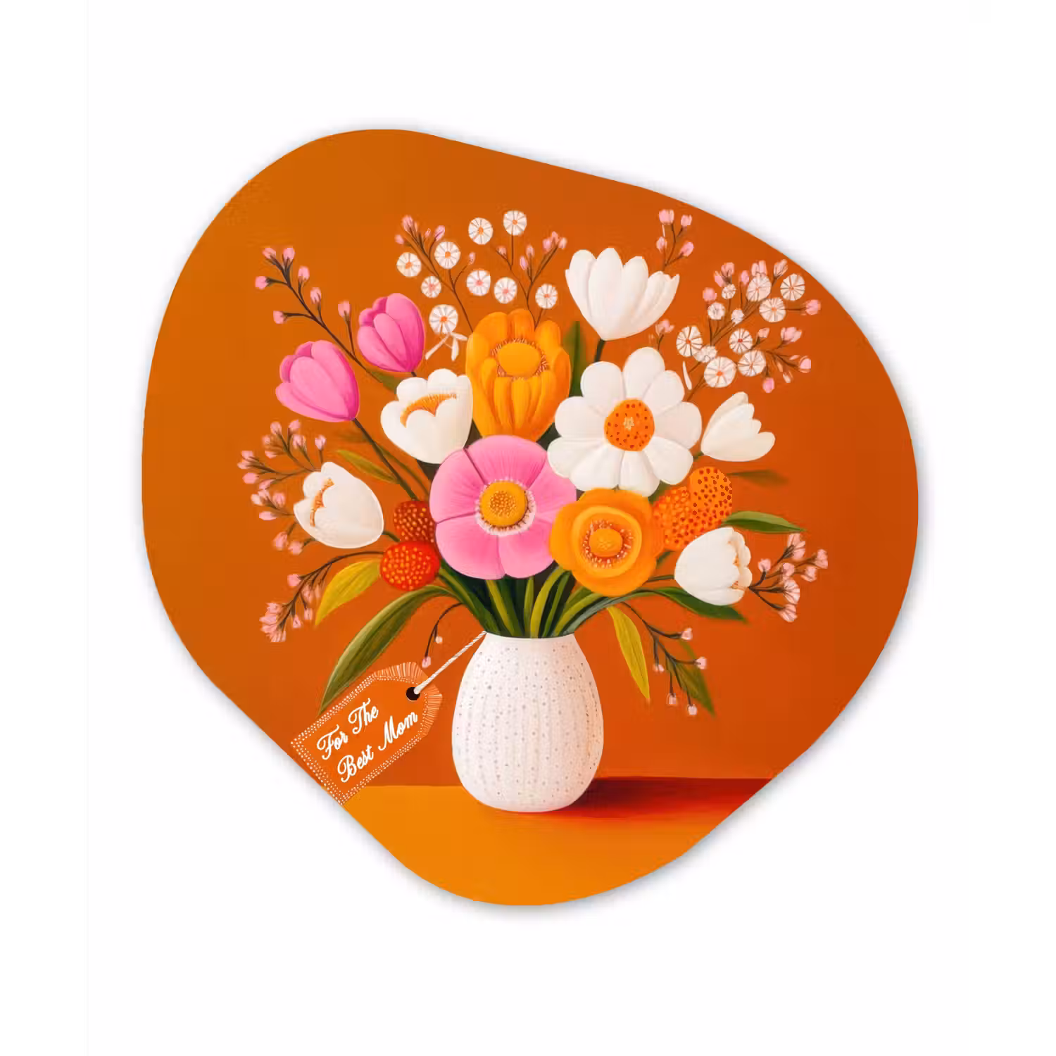 Vaas - Bloemen - Oranje Wandcirkel Organisch Aluminium middel -3d