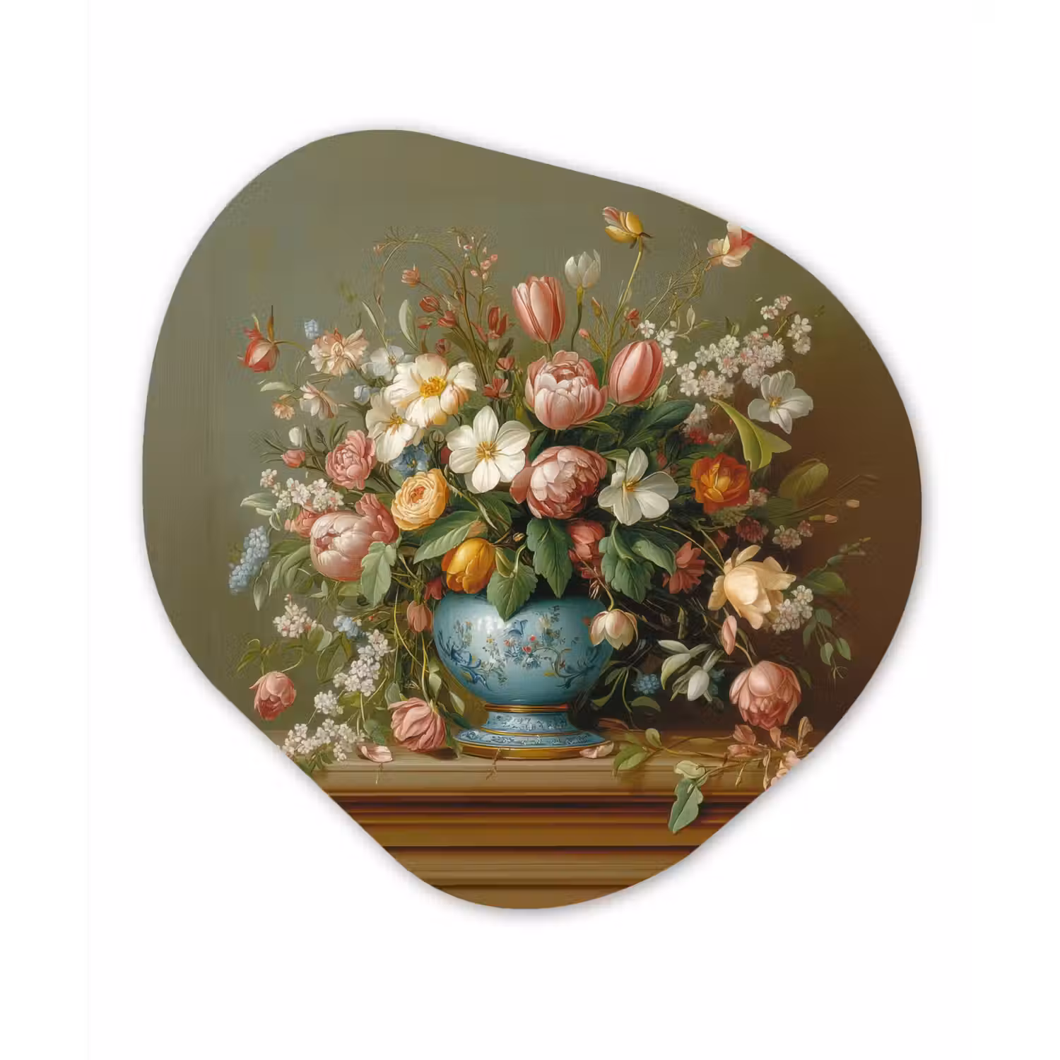 Vaas - Pastel - Kleuren - Bloemen Wandcirkel Organisch Aluminium middel -3d