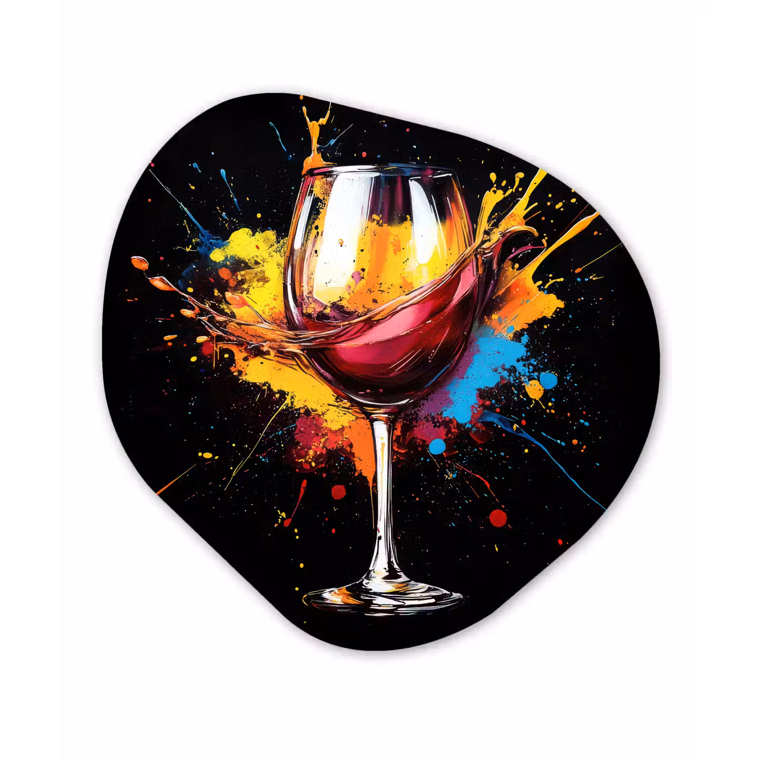 Wijn - Glas - Graffiti - Borrel - Rood - Verf Wandcirkel Organisch Aluminium middel -3d