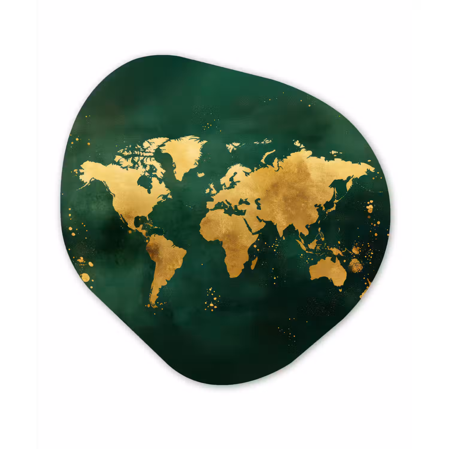 Wereldkaart - Groen - Goud Wandcirkel Organisch Aluminium middel -3d