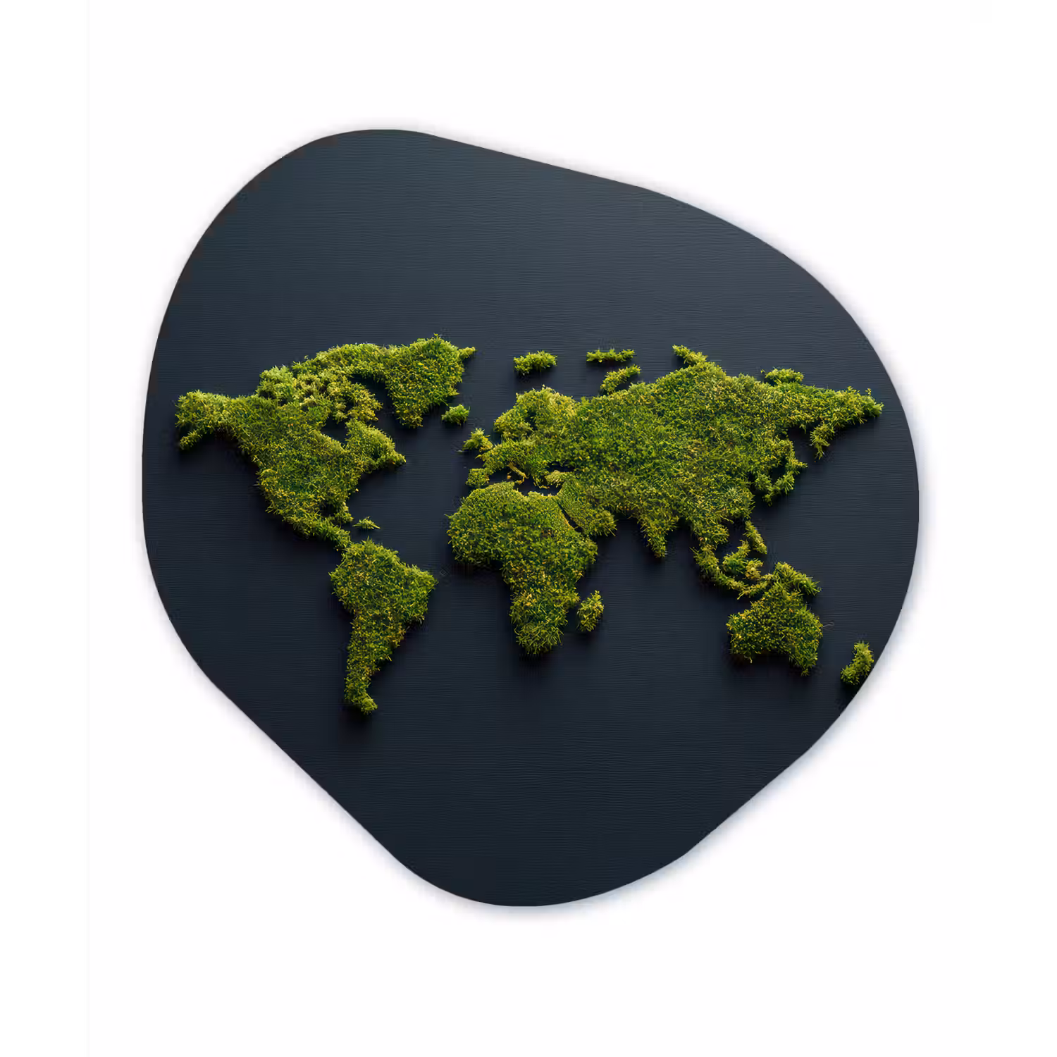 Wereldkaart - Mos -Levendig effect Wandcirkel Organisch Aluminium middel -3d