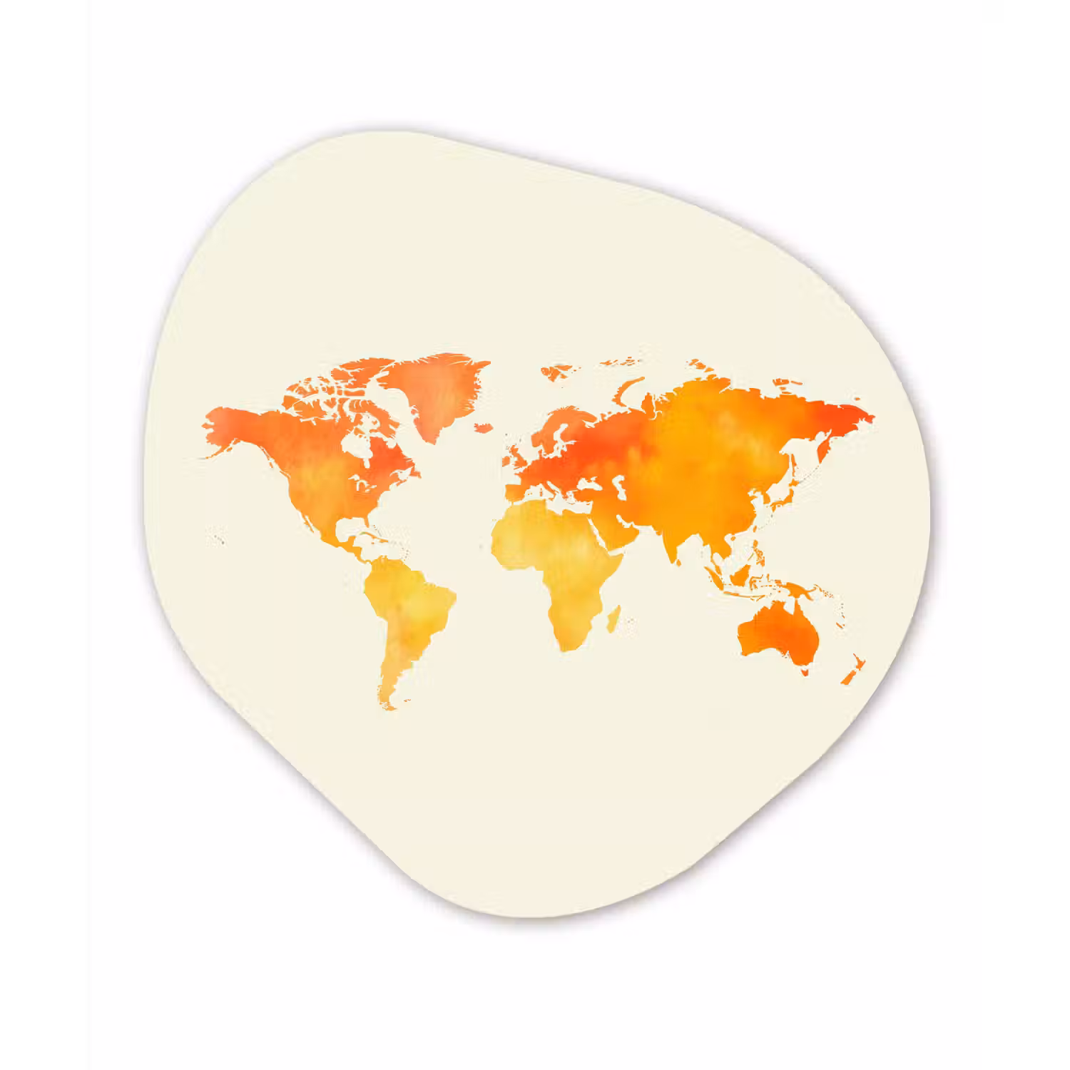 Wereldkaart - Oranje - Kleurrijk Wandcirkel Organisch Aluminium middel -3d