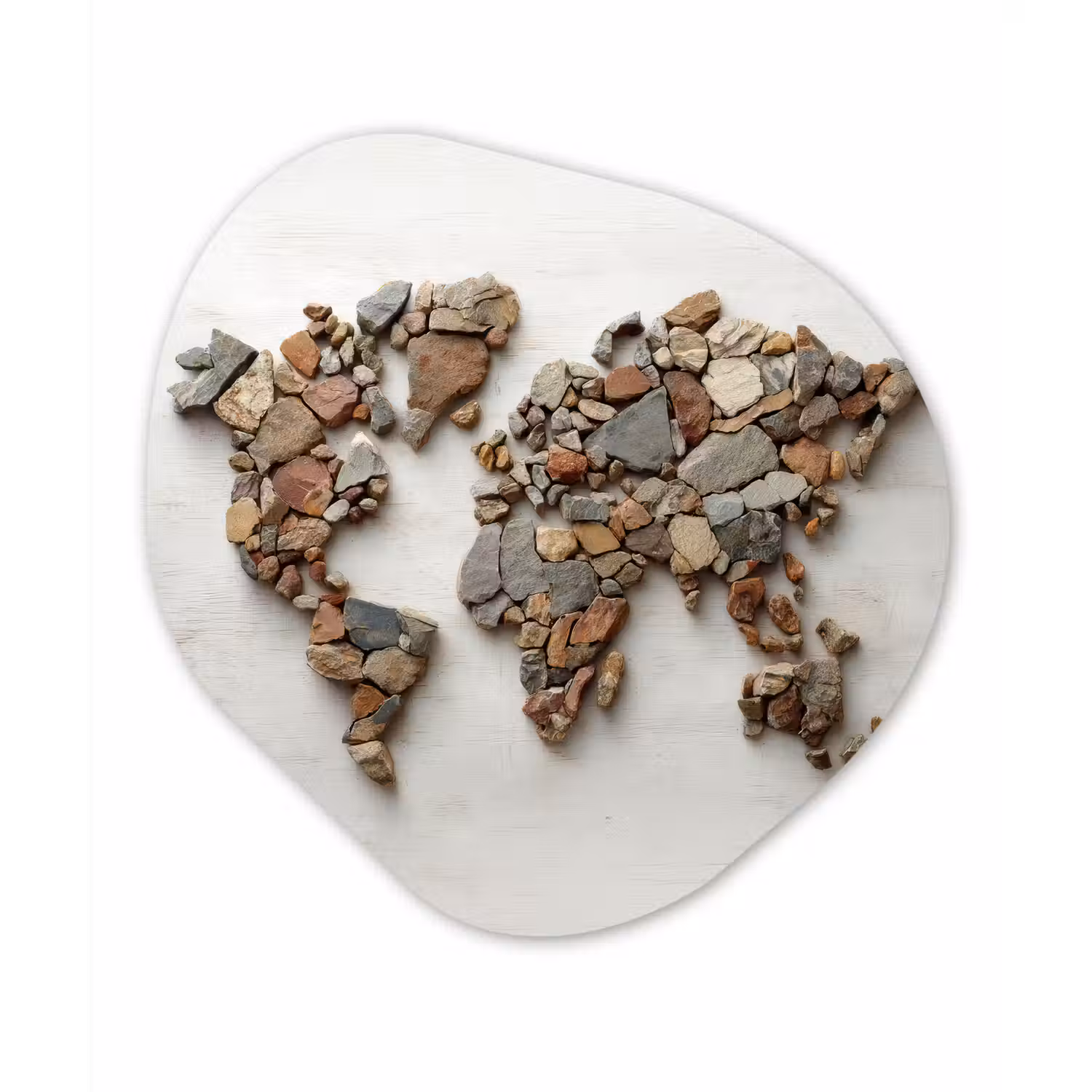 Wereldkaart - Stenen - Wit Wandcirkel Organisch Aluminium middel -3d