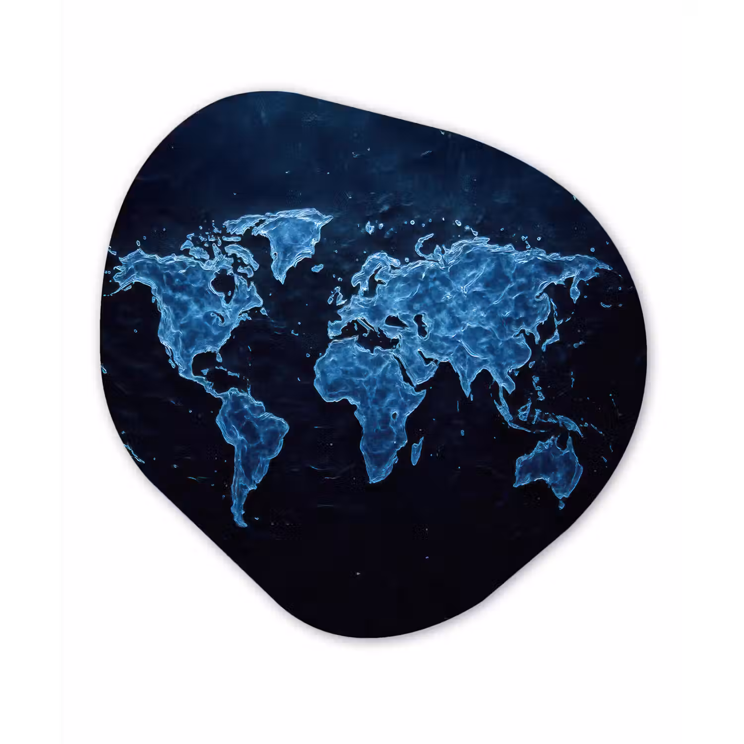 Wereldkaart - Waterstructuur - Blauw Wandcirkel Organisch Aluminium middel -3d