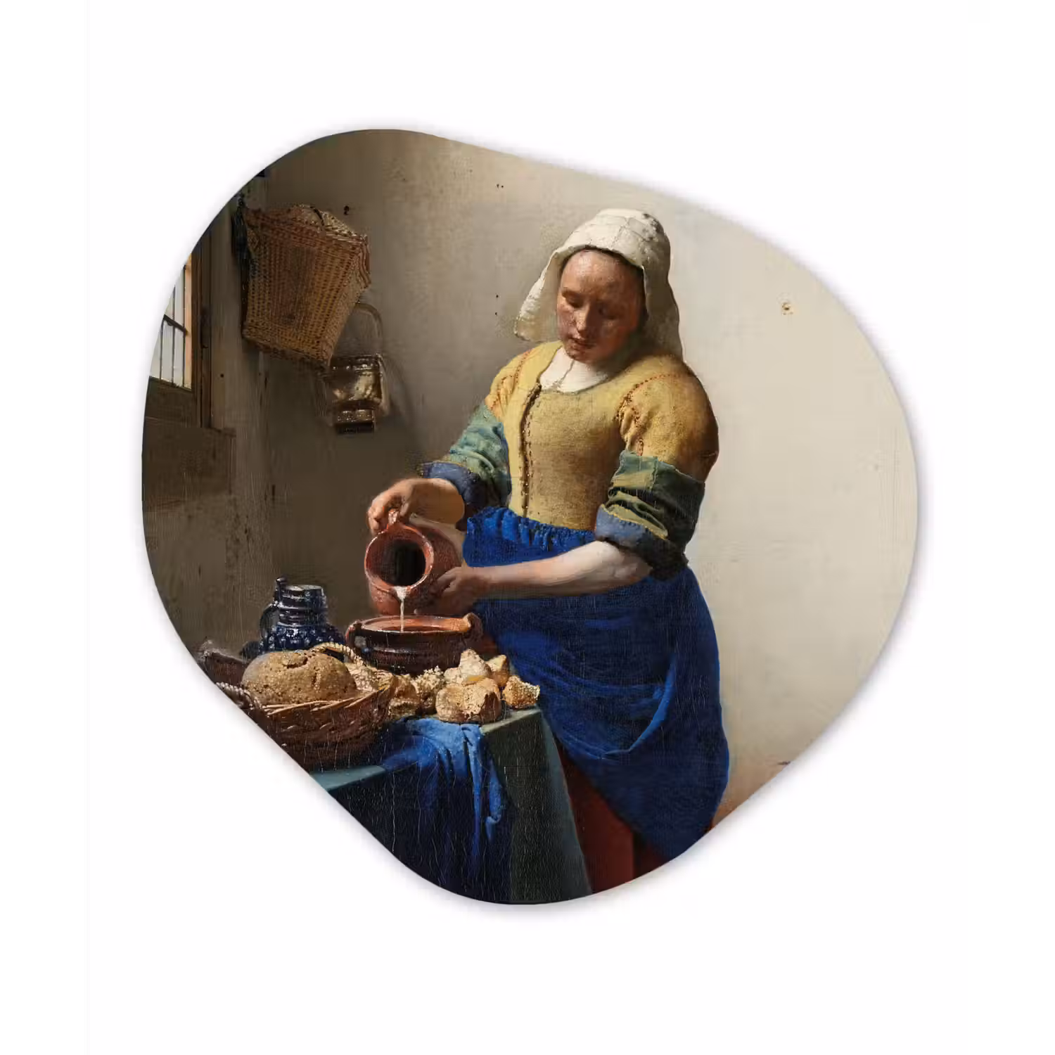 Het melkmeisje - Schilderij van Johannes Vermeer Wandcirkel Organisch Forex 3mm klein -3d