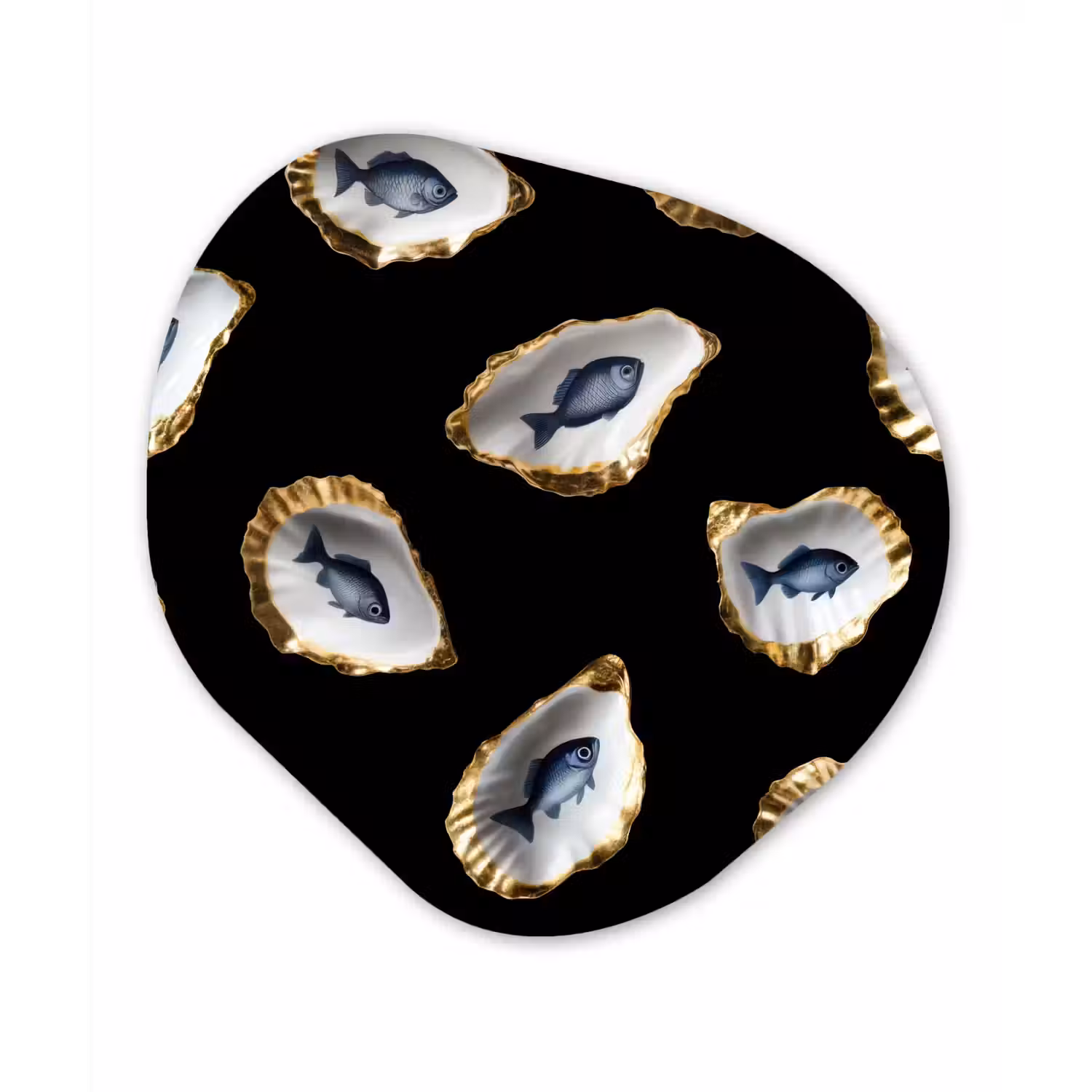 Oesters - Vissen - Blauw - Goud Wandcirkel Organisch Plexiglas middel -3d