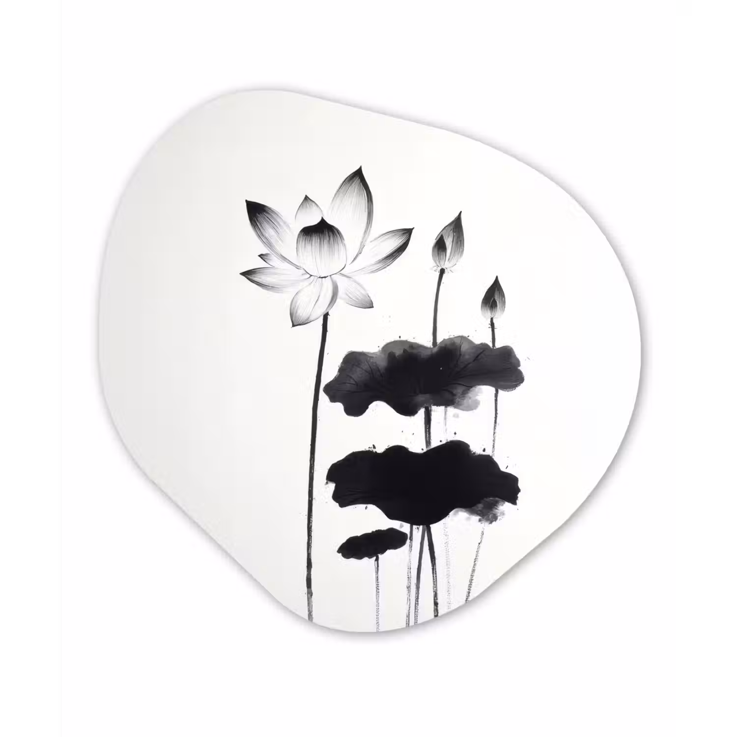 Bladeren - Zwart - Lotusbloem - Minimalitisch Wandcirkel Organisch Plexiglas middel -3d