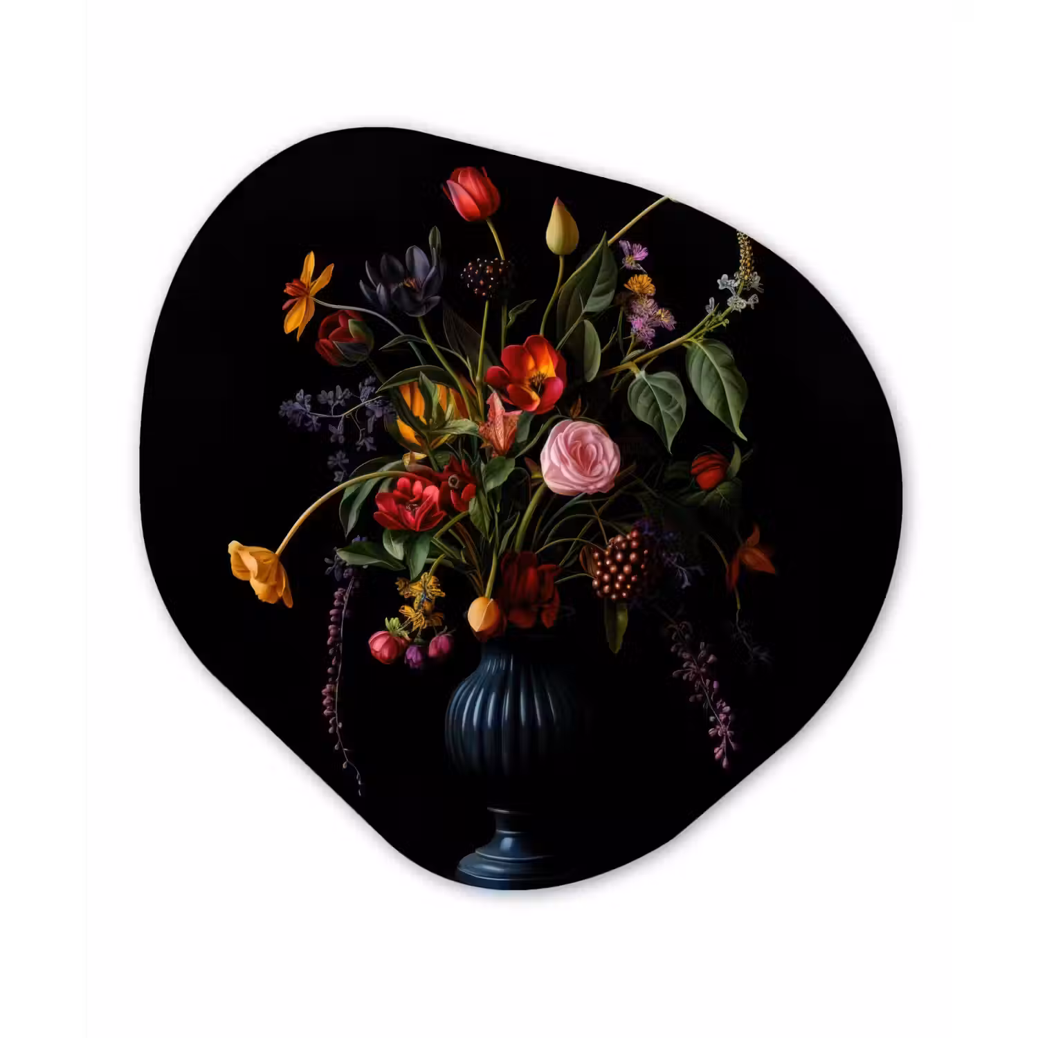 Bloemen - Bessen - Klassiek Wandcirkel Organisch Plexiglas middel -3d