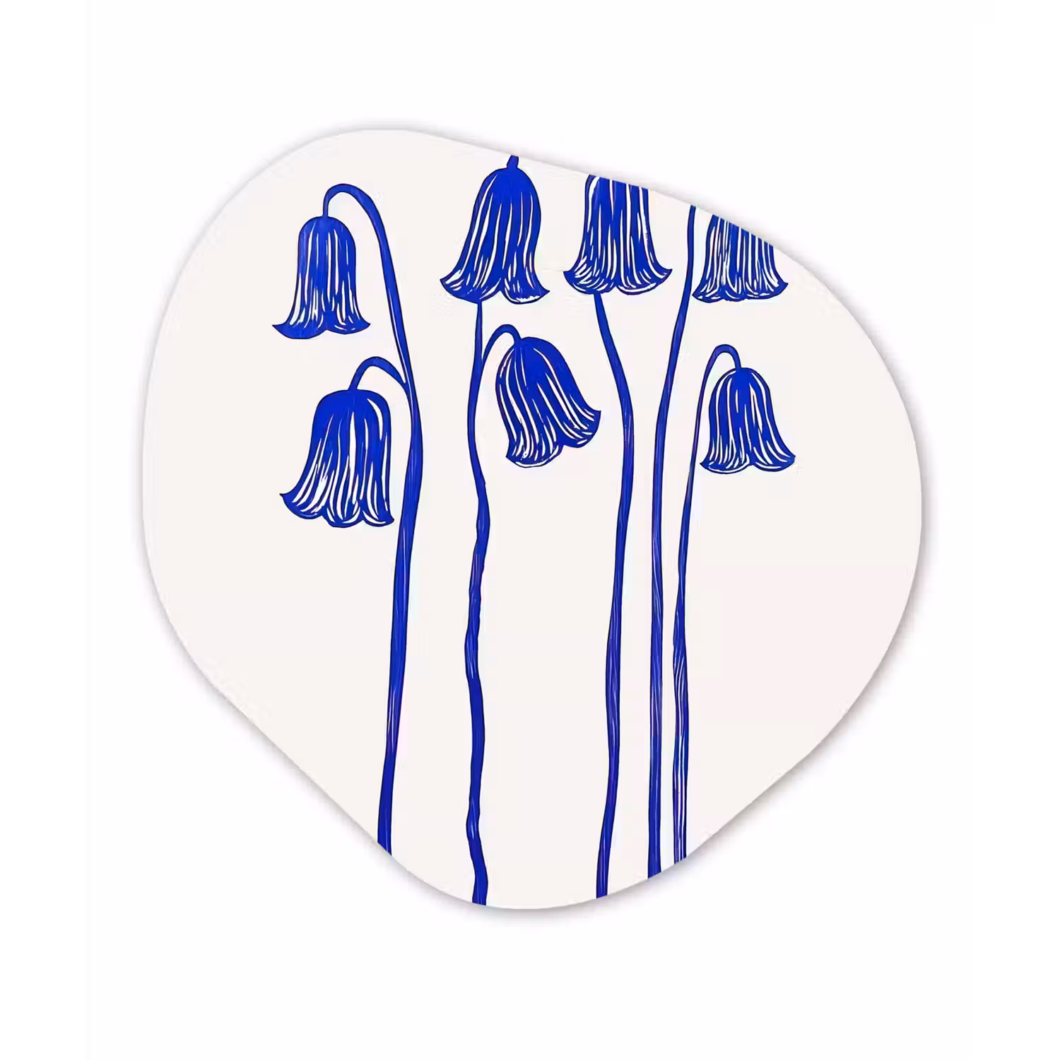 Bloemen - Blauw - Lijnen - Bloemblaadjes Wandcirkel Organisch Plexiglas middel -3d