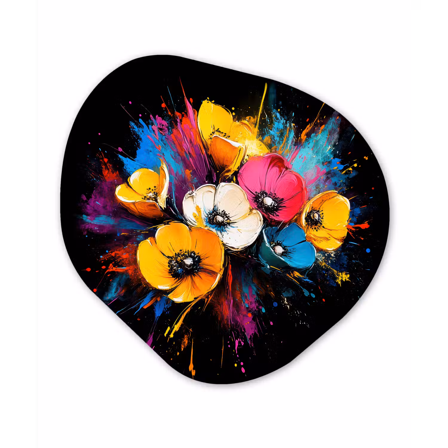 Bloemen - Kleurrijk - Graffiti - Modern - Boeket Wandcirkel Organisch Plexiglas middel -3d