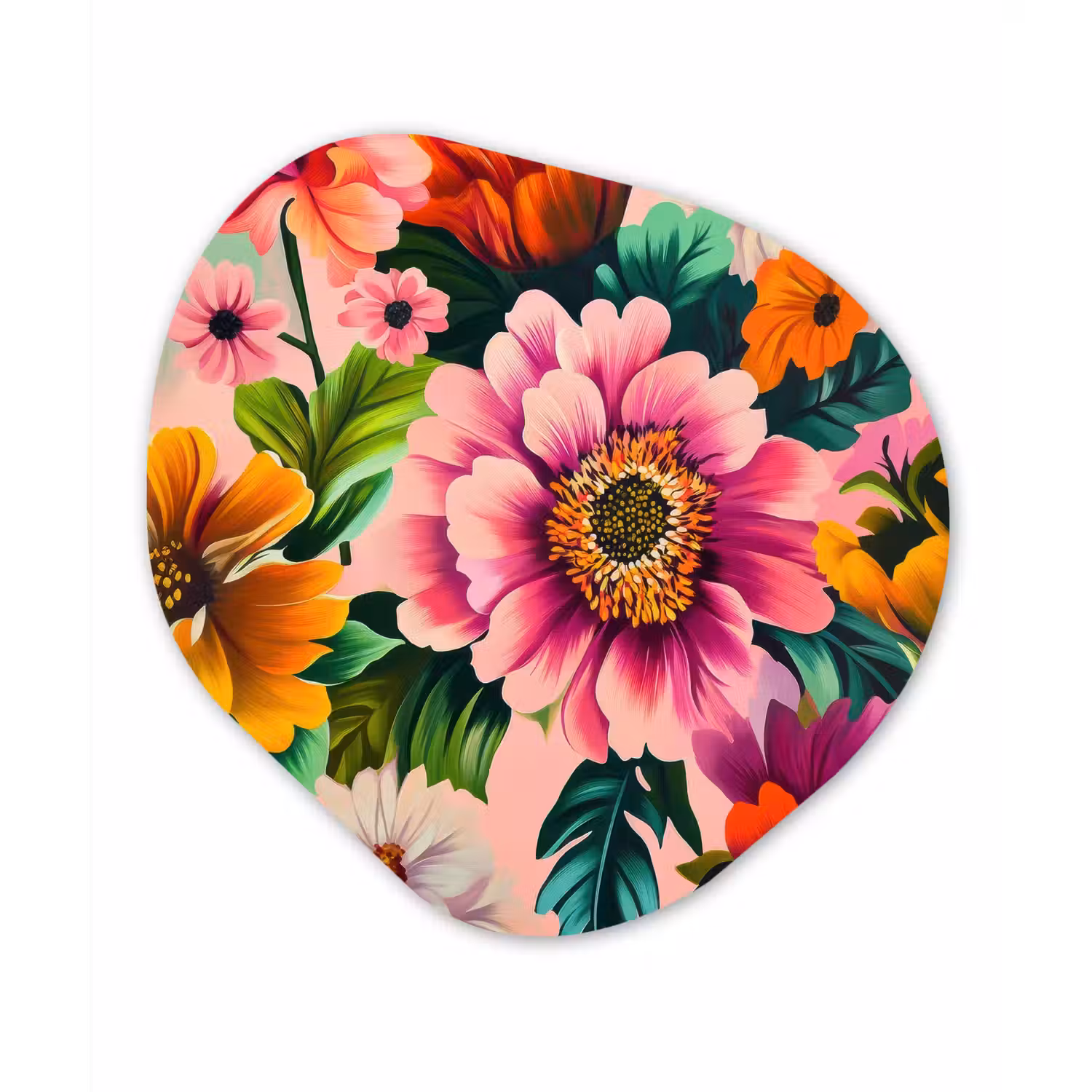 Bloemen - Kleurrijk - Roze Wandcirkel Organisch Plexiglas middel -3d