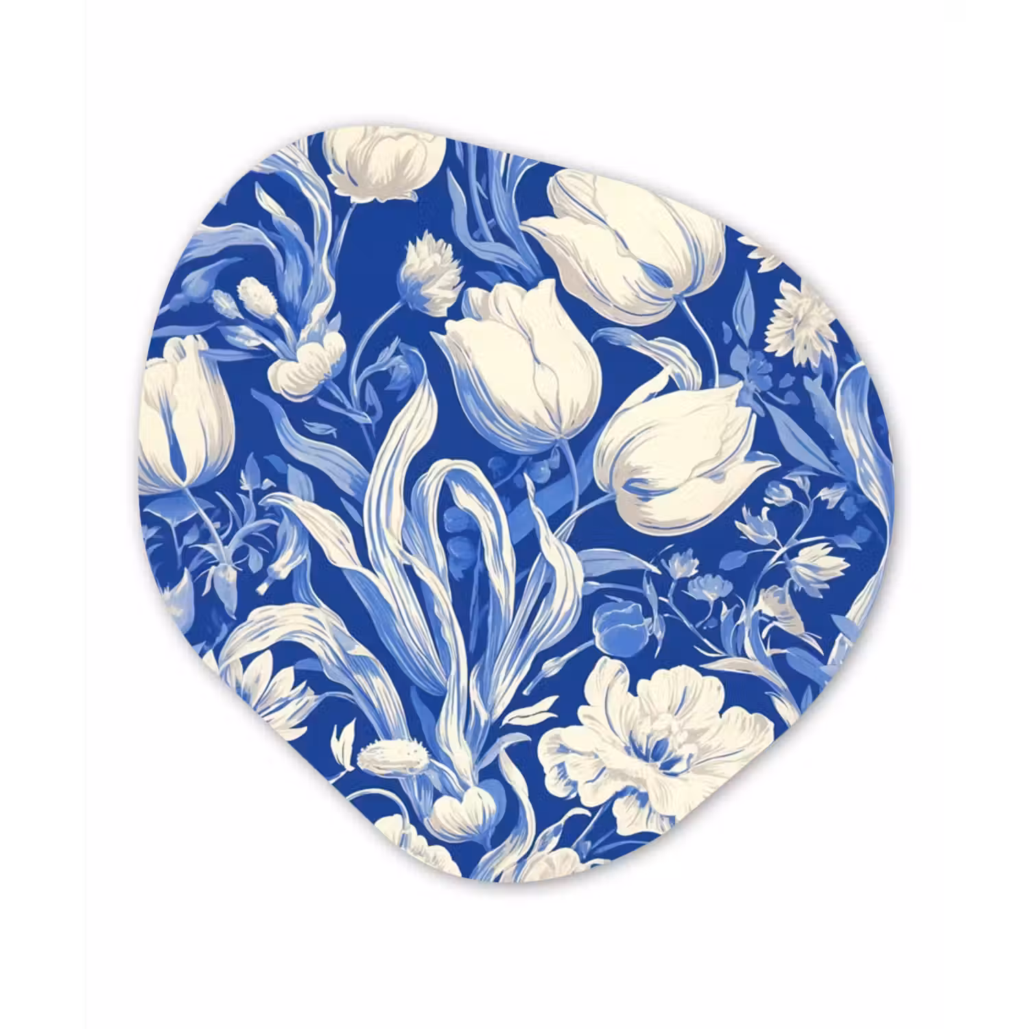 Bloemen - Delfts Blauw - Patroon - Tulp Wandcirkel Organisch Plexiglas middel -3d