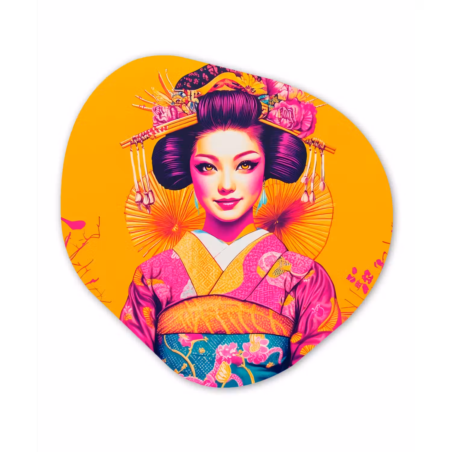 Bloemen - Vrouw - Kimono - Roze Wandcirkel Organisch Plexiglas middel -3d