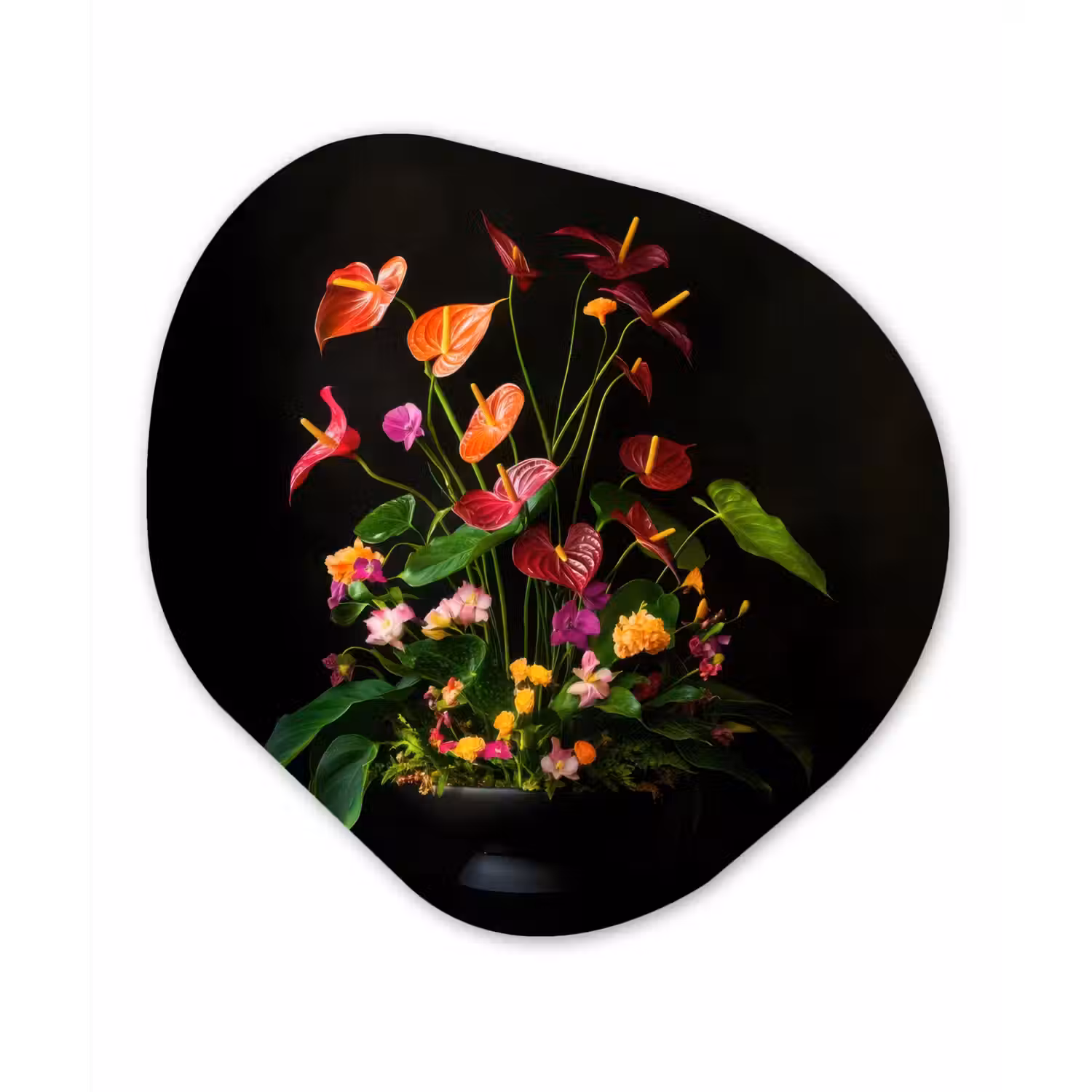 Bloemen - Vaas - Kleurrijk Wandcirkel Organisch Plexiglas middel -3d