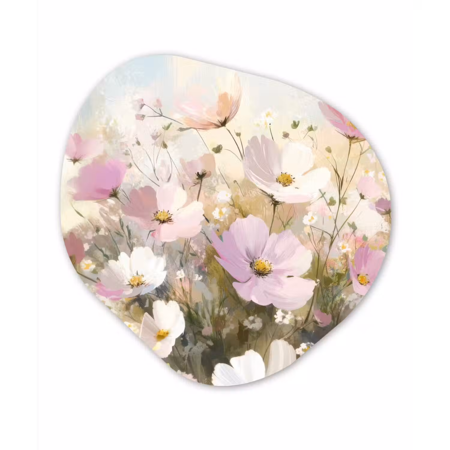 Bloemenveld - Lichte tinten - Geschilderd Wandcirkel Organisch Plexiglas middel -3d