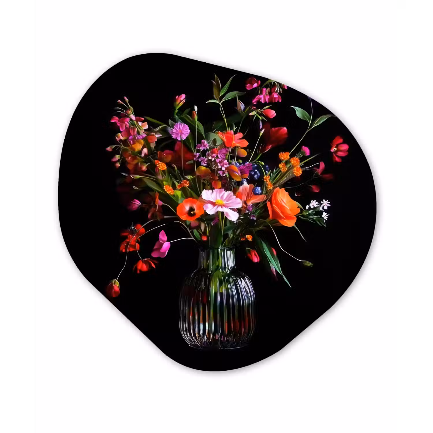 Boeket - Veldbloemen - Vaas Wandcirkel Organisch Plexiglas middel -3d