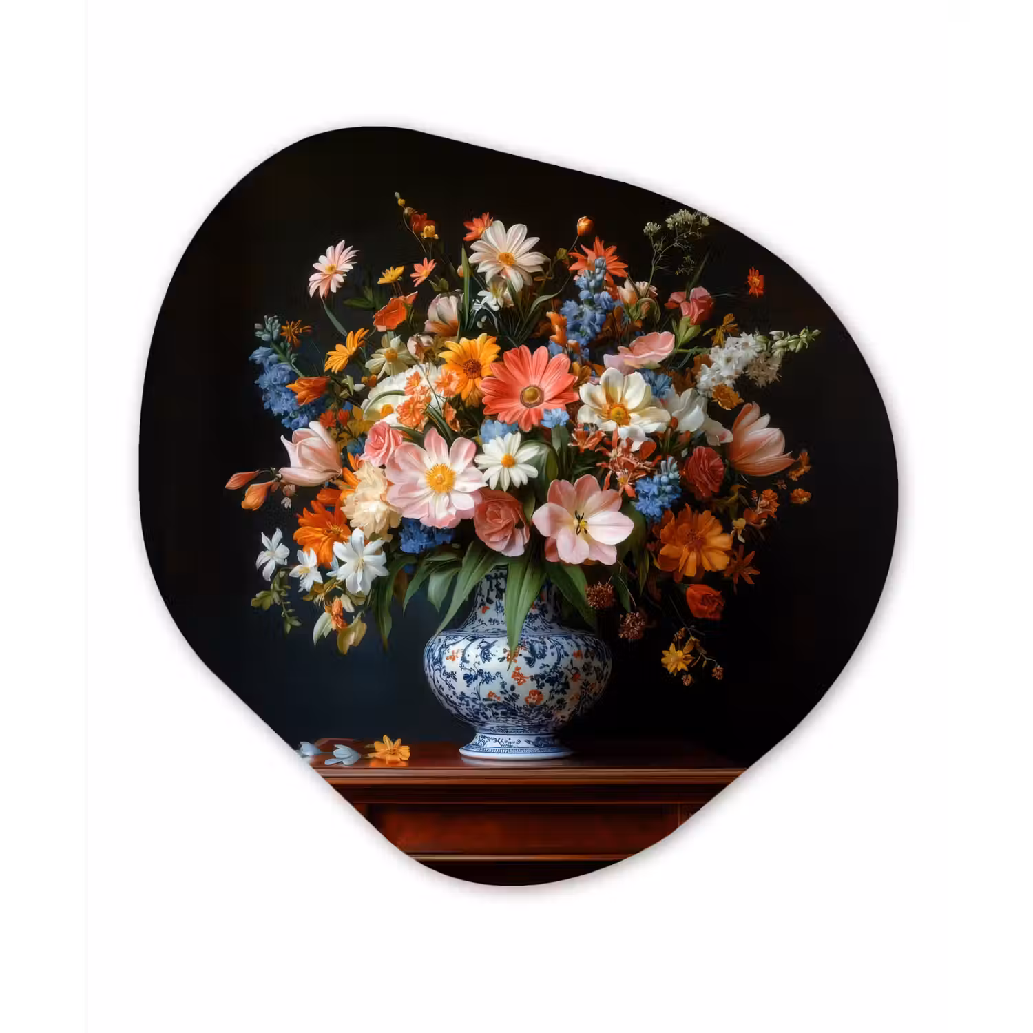 Boeket - Roze - Bloemen - Vaas Wandcirkel Organisch Plexiglas middel -3d