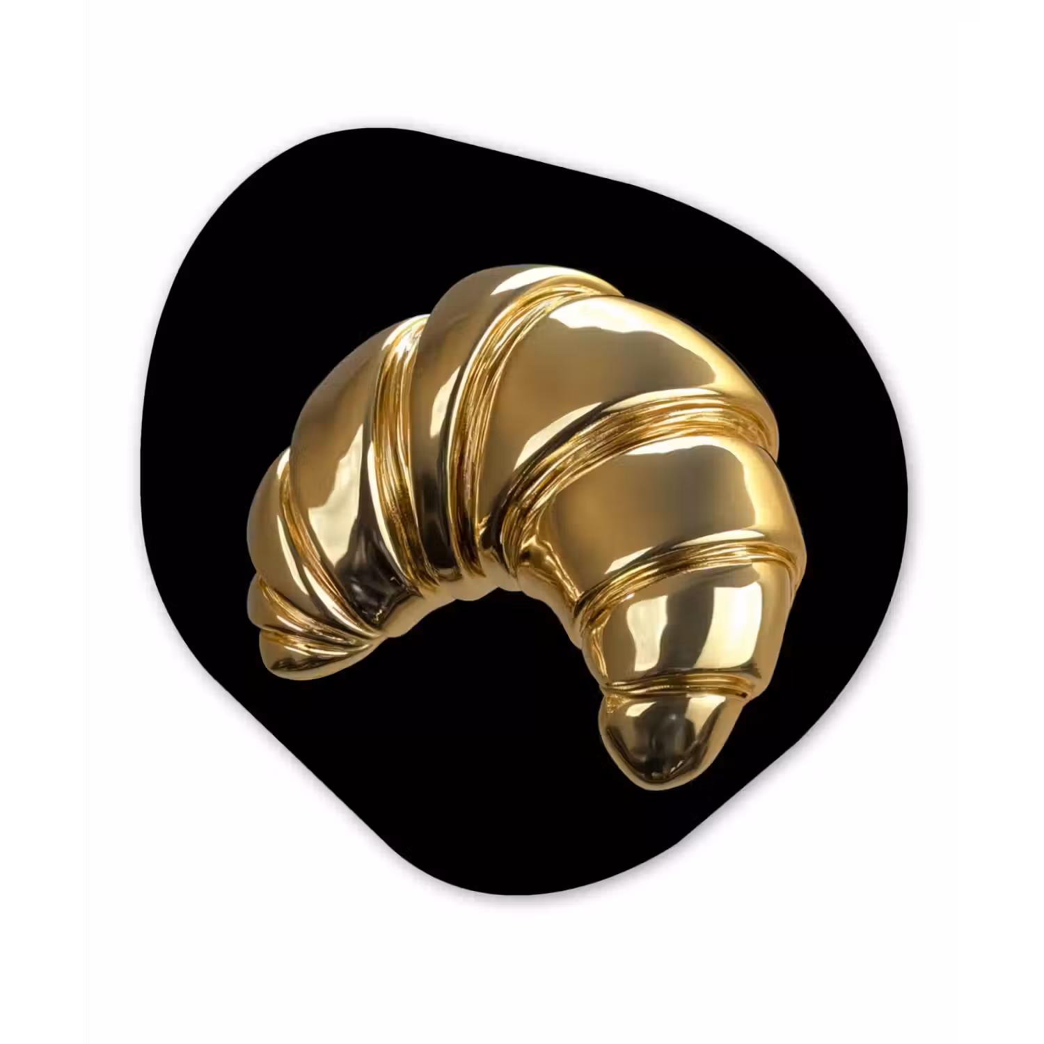 Croissant - Brood - Goud - Zwart Wandcirkel Organisch Plexiglas middel -3d