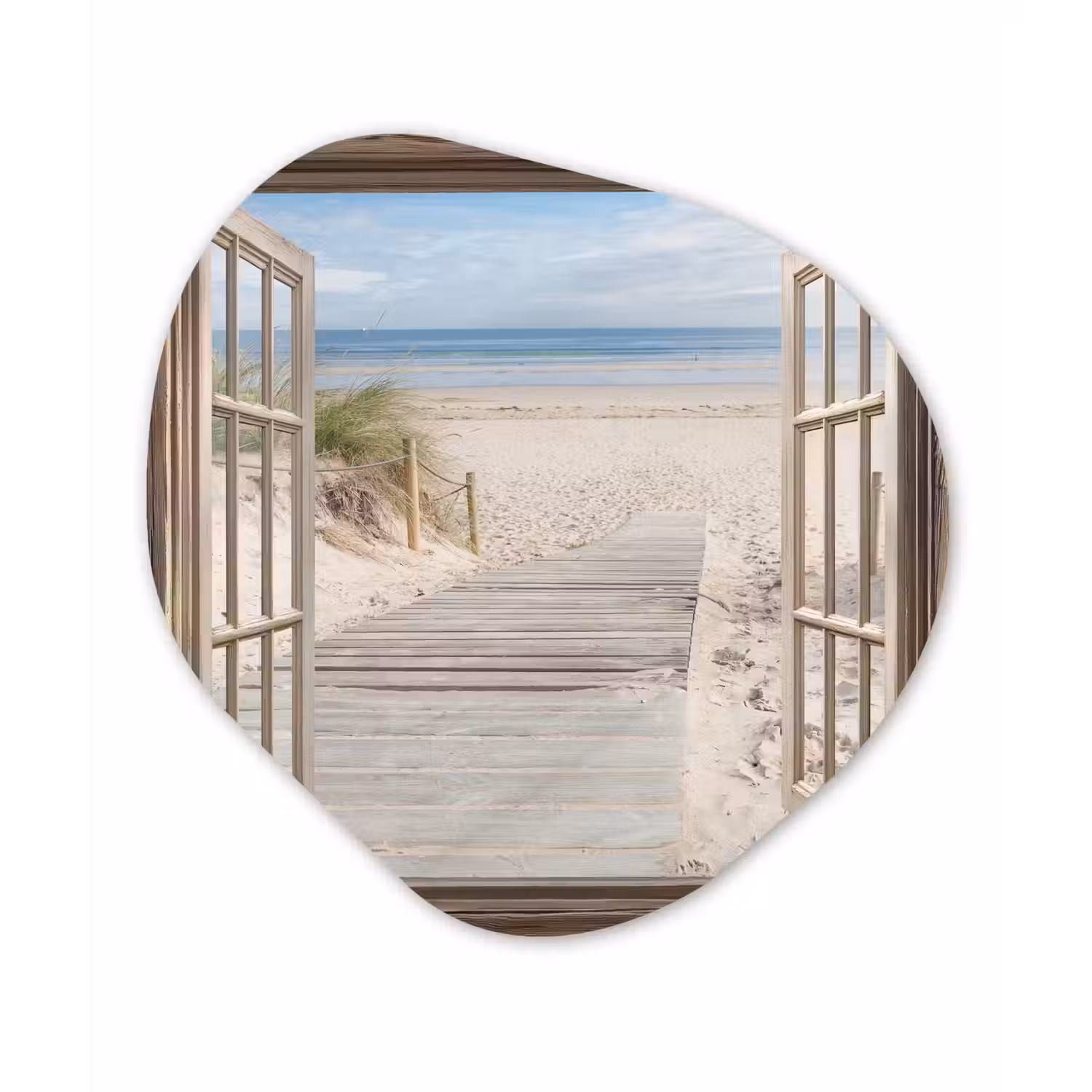 Doorkijk - Strand - Duinen - Pad - Landschap Wandcirkel Organisch Plexiglas middel -3d