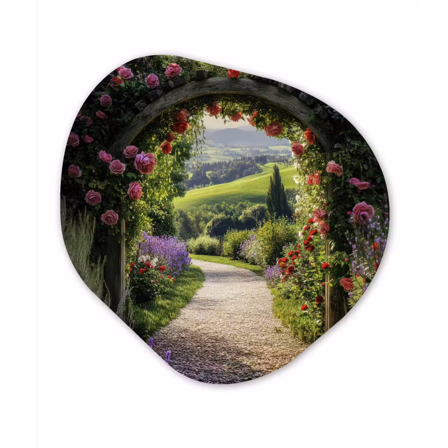 Doorkijk - Tuinboog - Bloemen - Natuur - Pad Wandcirkel Organisch Plexiglas middel -3d