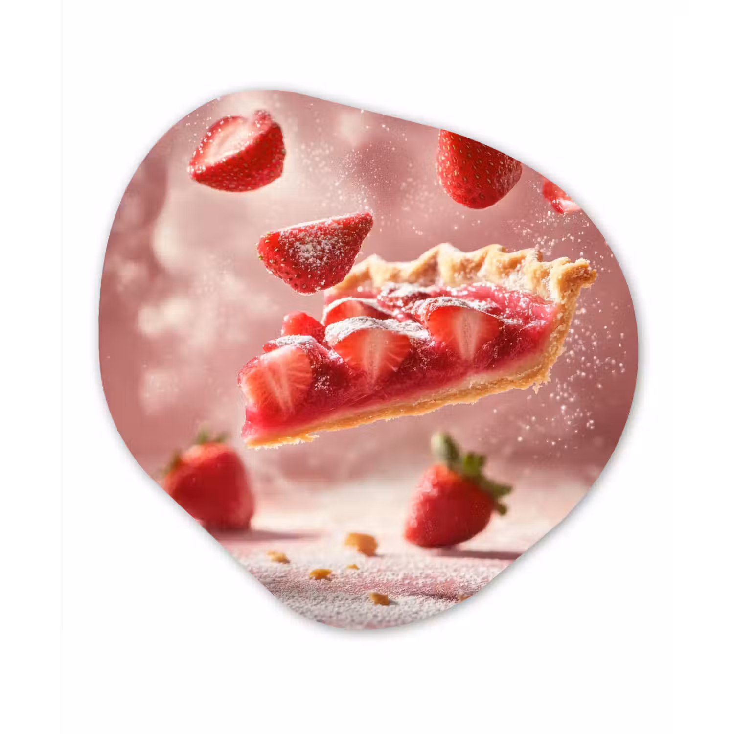 Aardbei - Taart- Eten - Roze Wandcirkel Organisch Plexiglas middel -3d