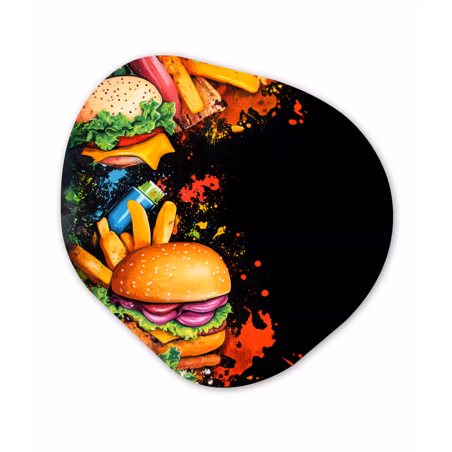 Fastfood - Graffiti - Hamburger - Eten - Modern Wandcirkel Organisch Plexiglas middel -3d