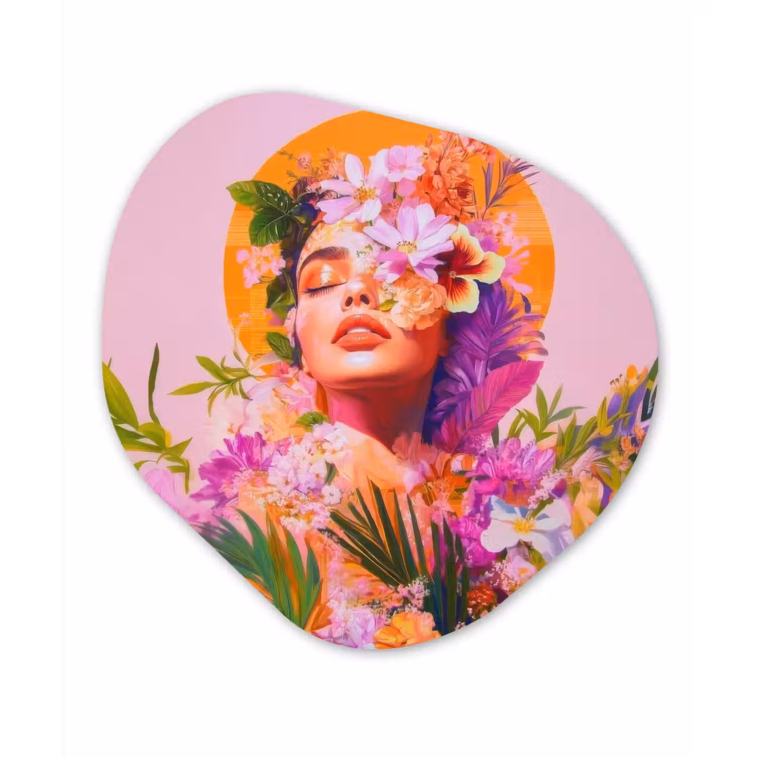 Vrouw - Abstract - Cirkel - Bloemen Wandcirkel Organisch Plexiglas middel -3d