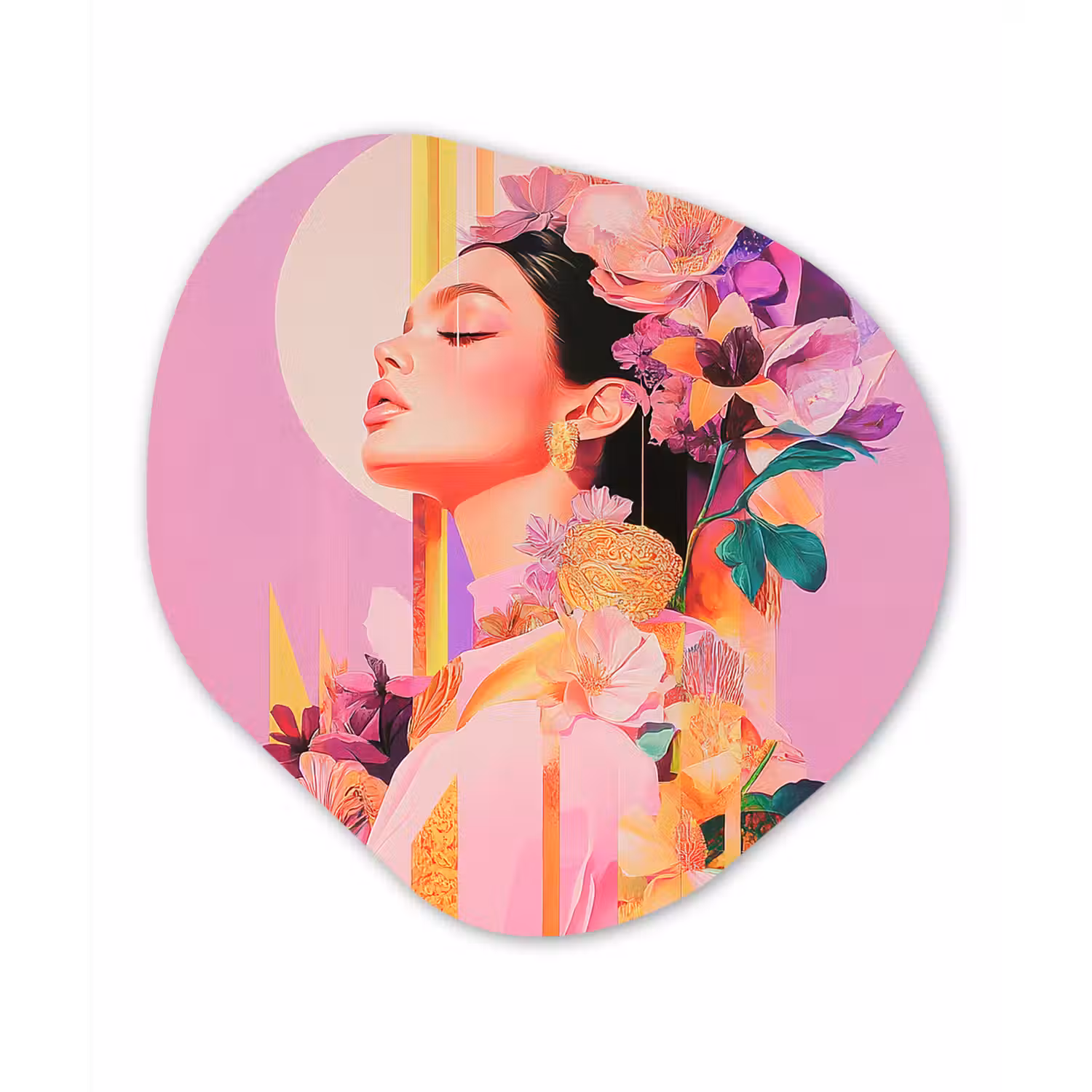 Vrouw - Bloemen - Paars - Abstract Wandcirkel Organisch Plexiglas middel -3d