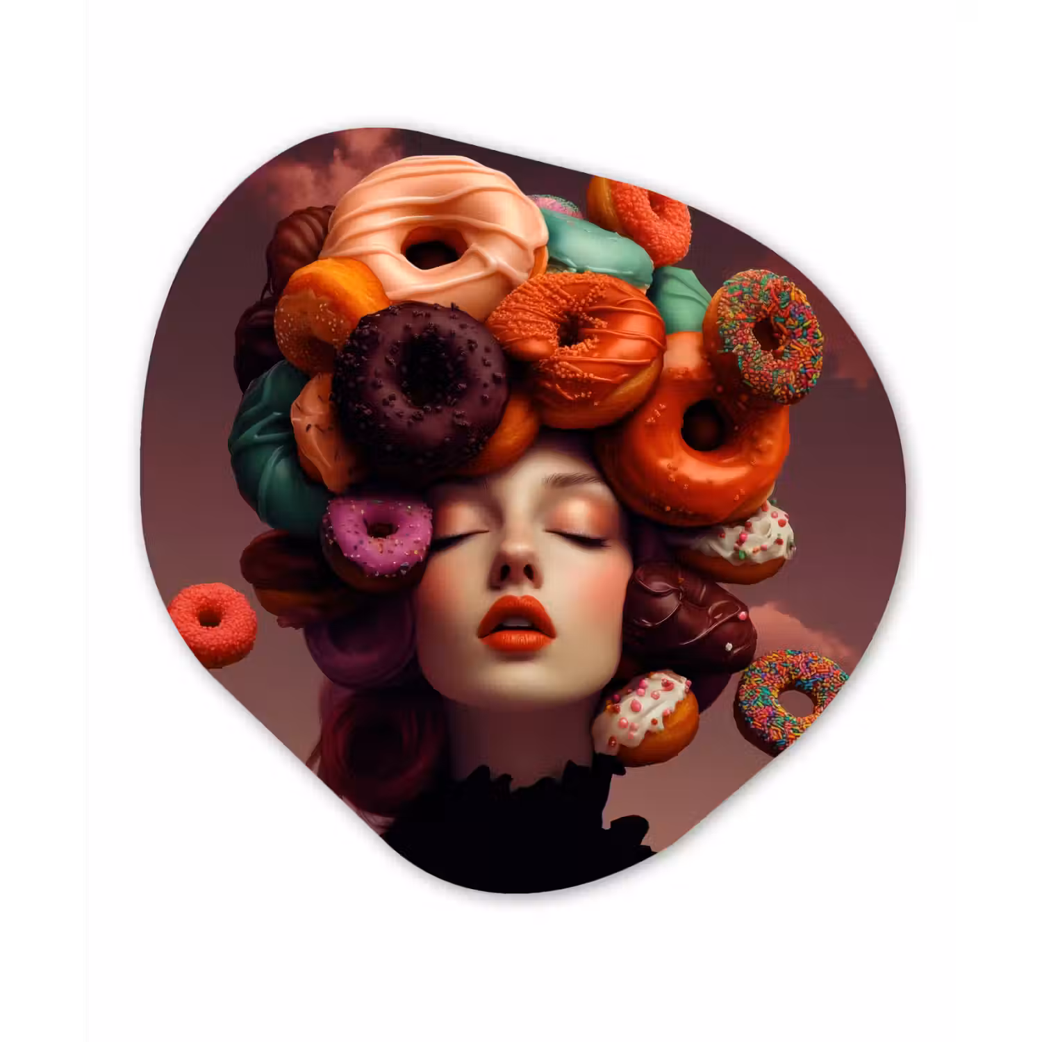 Vrouw - Donuts - Kleurrijk Wandcirkel Organisch Plexiglas middel -3d