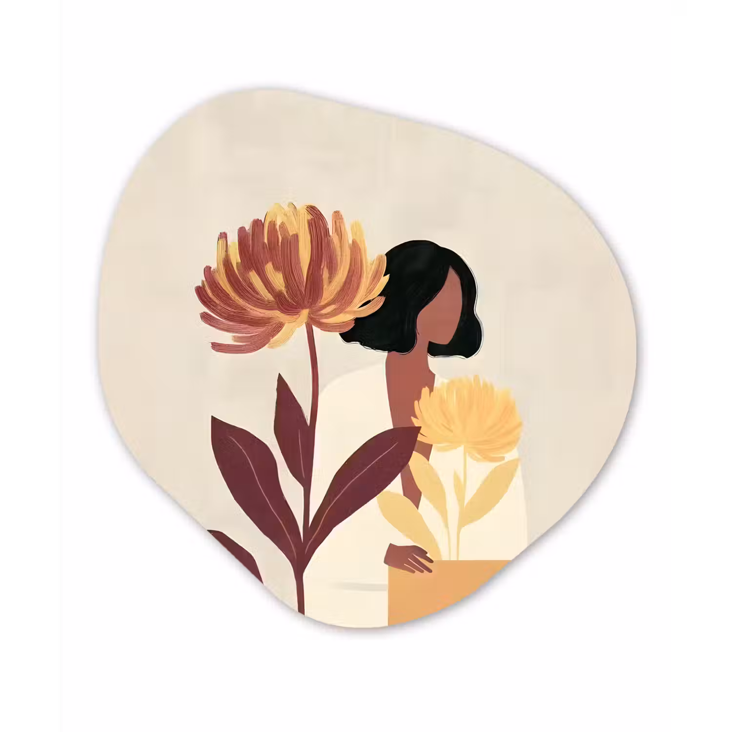 Vrouw - Minimalistisch - Bloem Wandcirkel Organisch Plexiglas middel -3d
