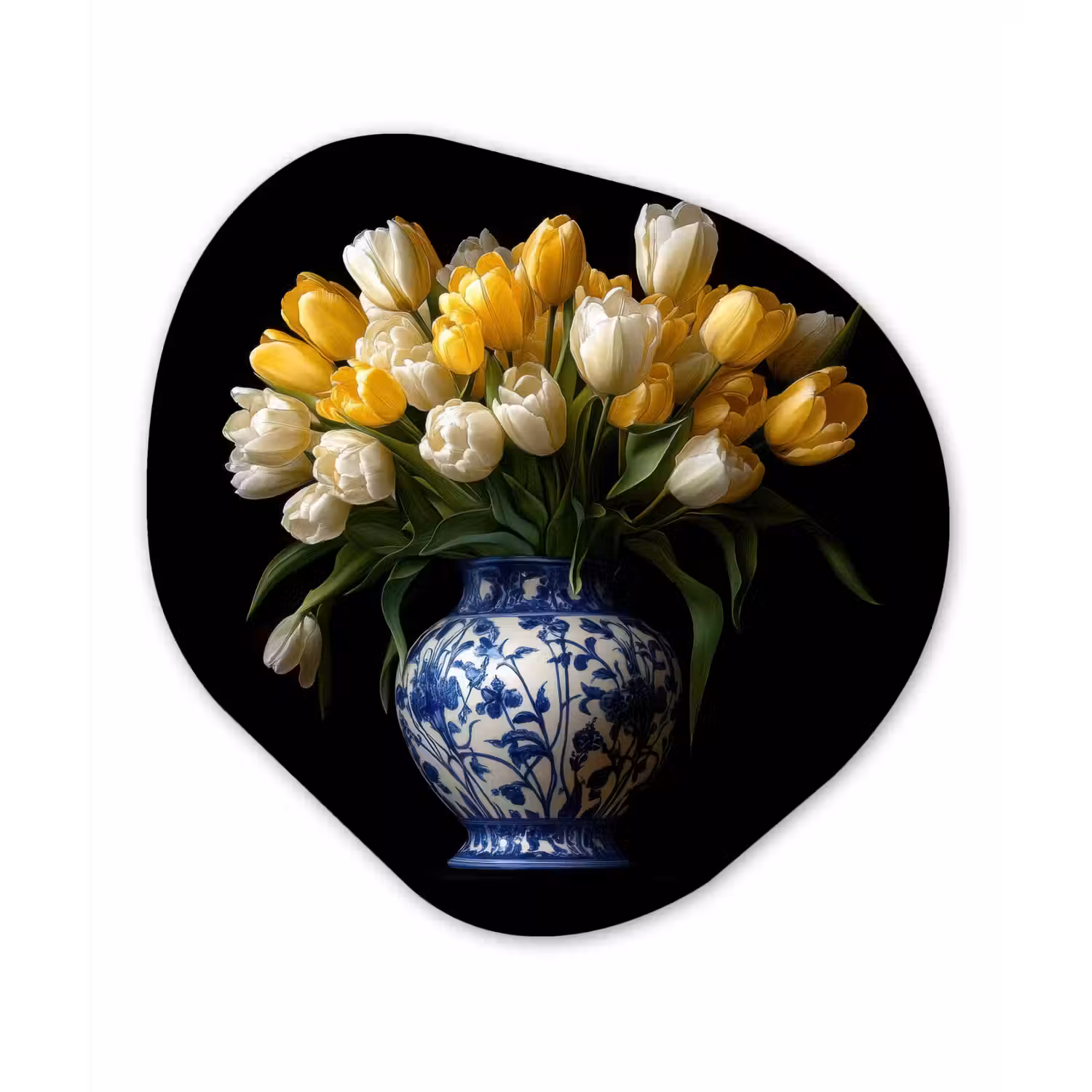 Geel - Tulpen - Vaas - Bloemen Wandcirkel Organisch Plexiglas middel -3d