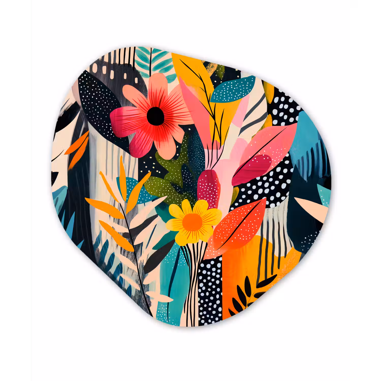 Schilderij - Abstract - Bloemen - Roze Wandcirkel Organisch Plexiglas middel -3d