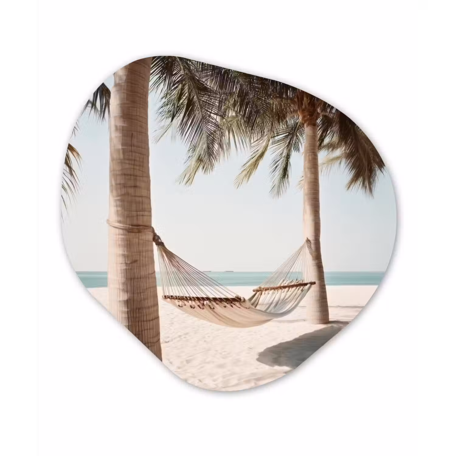 Hangmat - Palmbomen - Strand - Zee Wandcirkel Organisch Plexiglas middel -3d