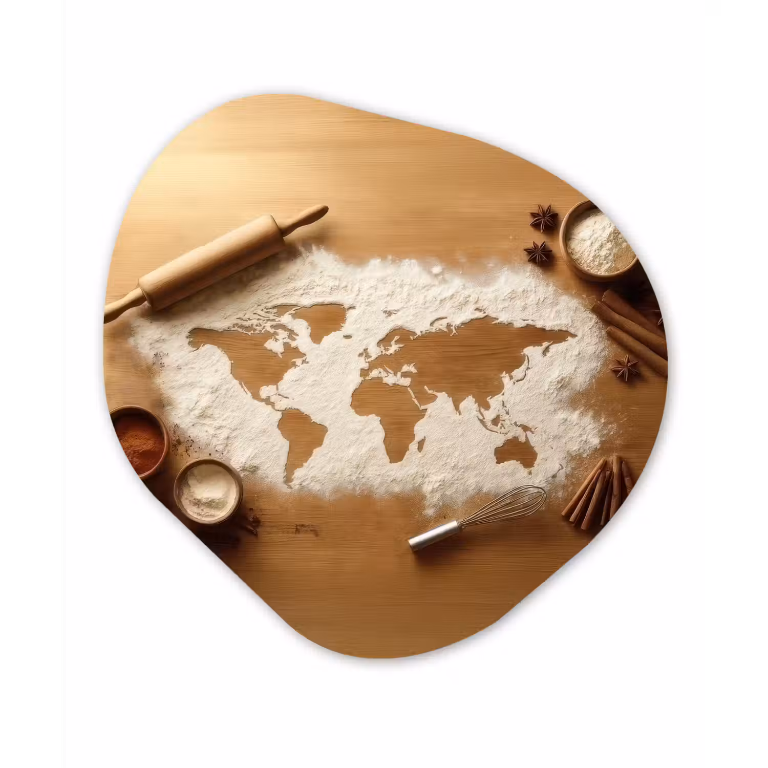 Hout - Wereldkaart - Bakken - Keuken Wandcirkel Organisch Plexiglas middel -3d