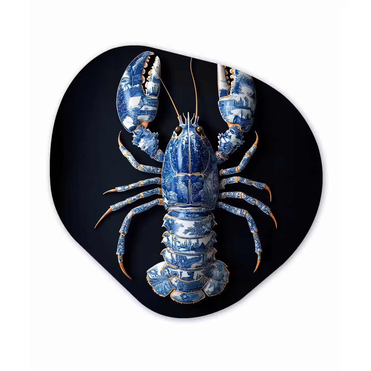 Kreeft - Delftsblauw - Schild - Stoer Wandcirkel Organisch Plexiglas middel -3d