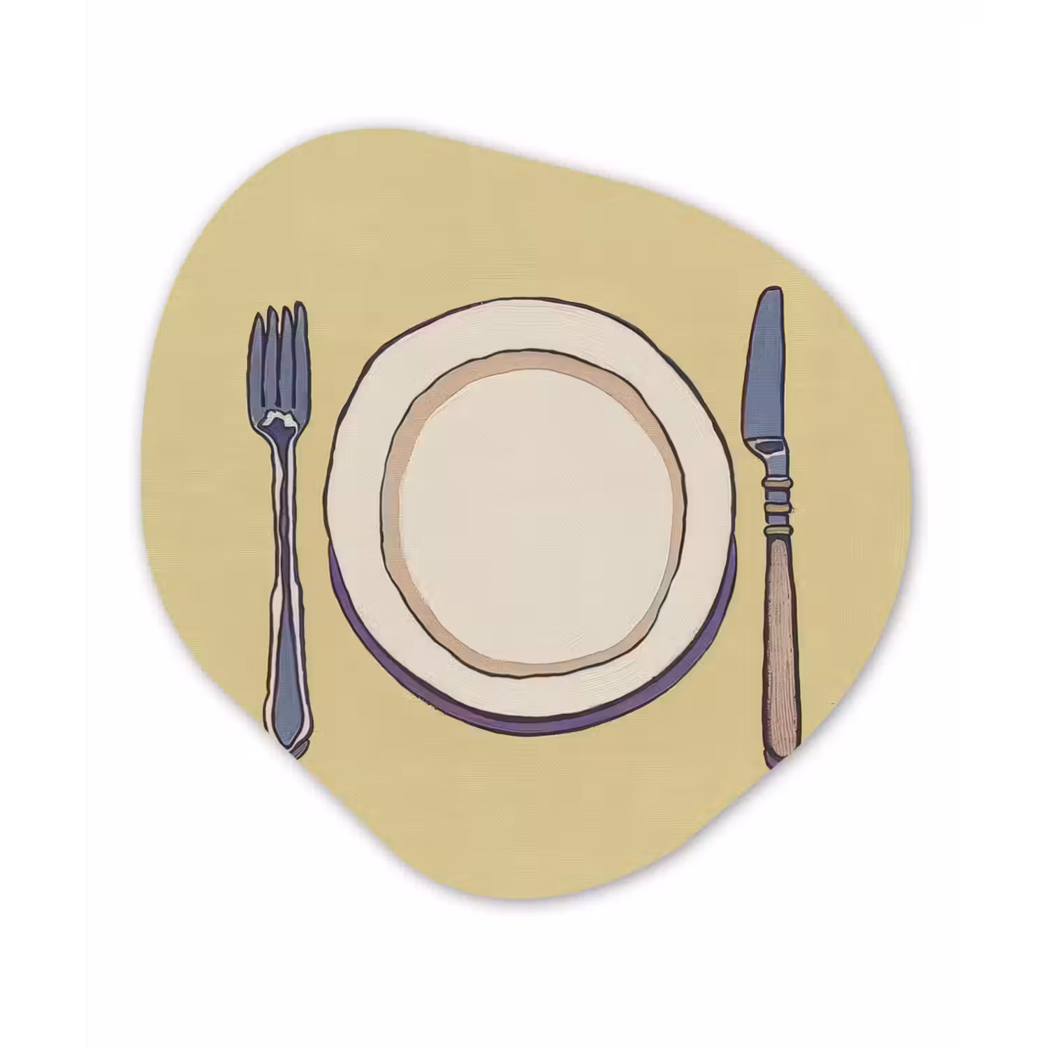 Illustratie - Bord - Bestek - Beige Wandcirkel Organisch Plexiglas middel -3d