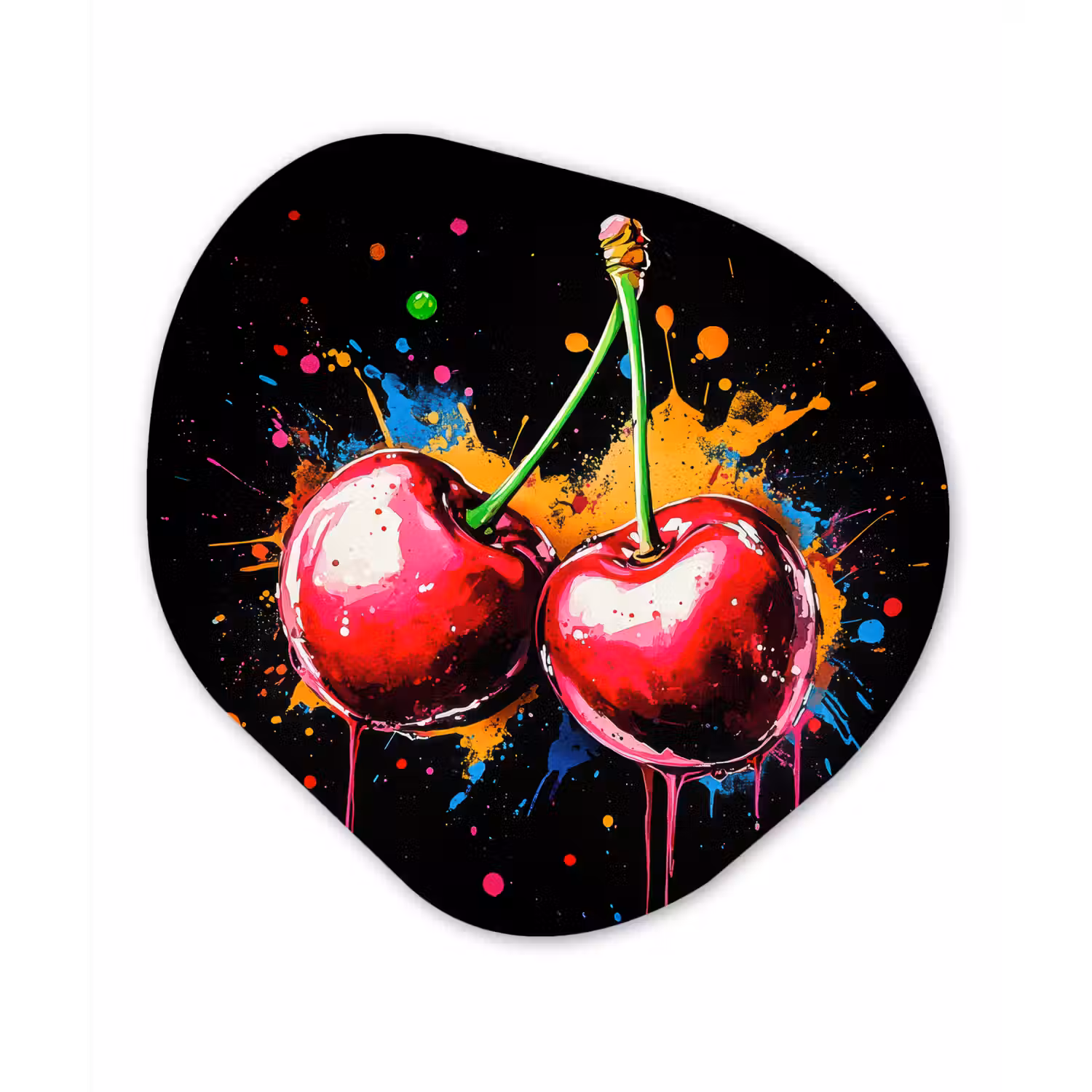 Kersen - Fruit - Graffiti - Verf - Abstract - Modern - Kleurrijk Wandcirkel Organisch Plexiglas middel -3d