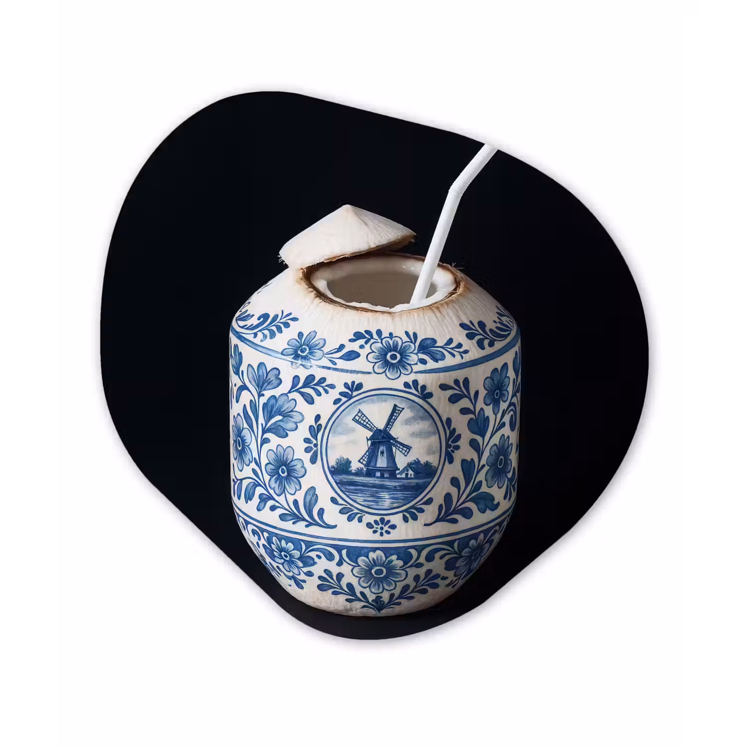 Kokosnoot - Eten - Delfts blauw - Drinken Wandcirkel Organisch Plexiglas middel -3d
