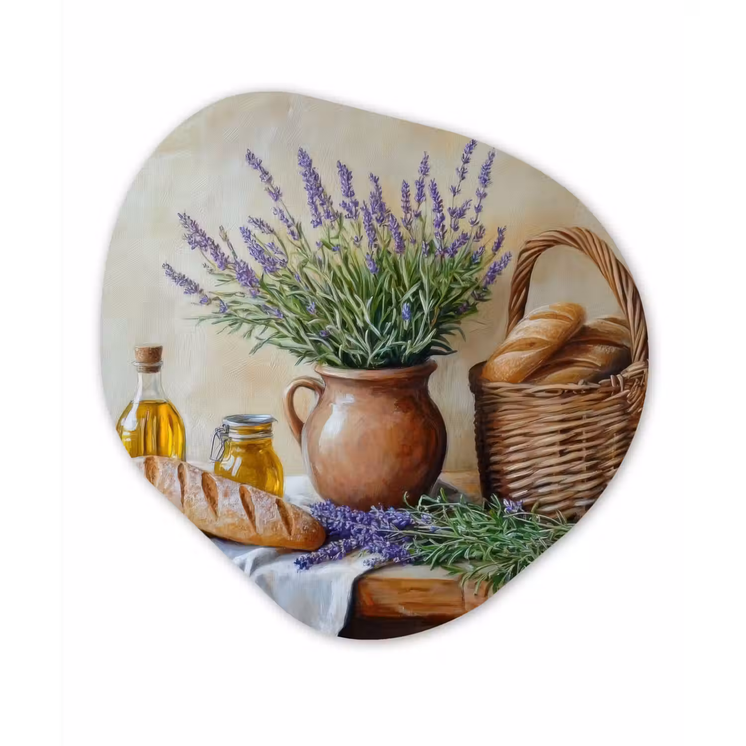 Lavendel - Brood - Stilleven Wandcirkel Organisch Plexiglas middel -3d